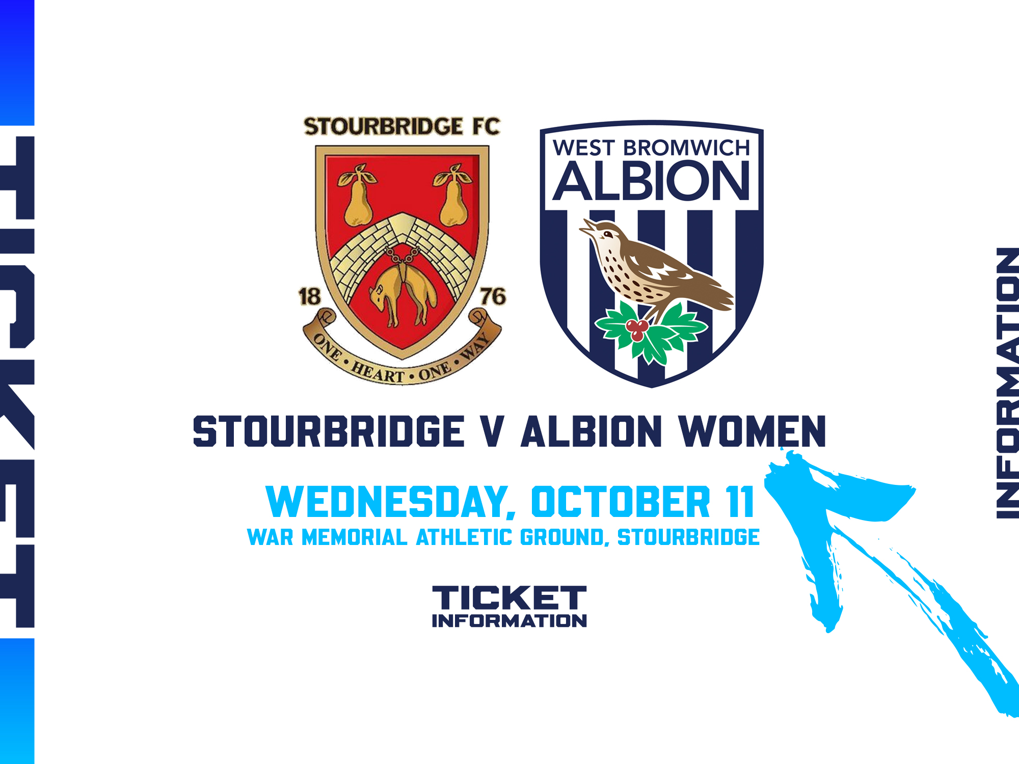 A ticket graphic displaying information for Albion Women's game against Stourbridge