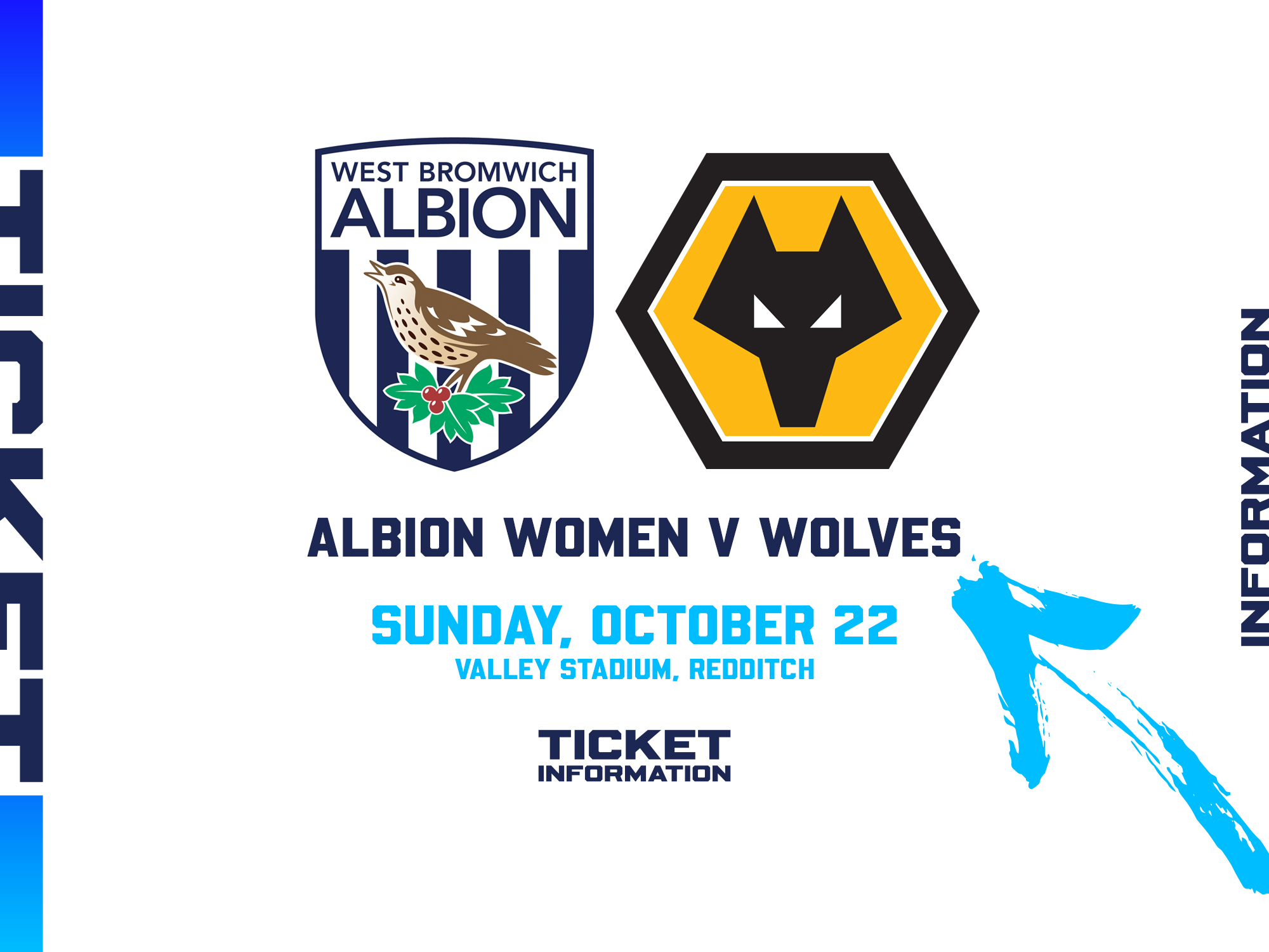 A ticket graphic displaying information for Albion Women's game against Wolves