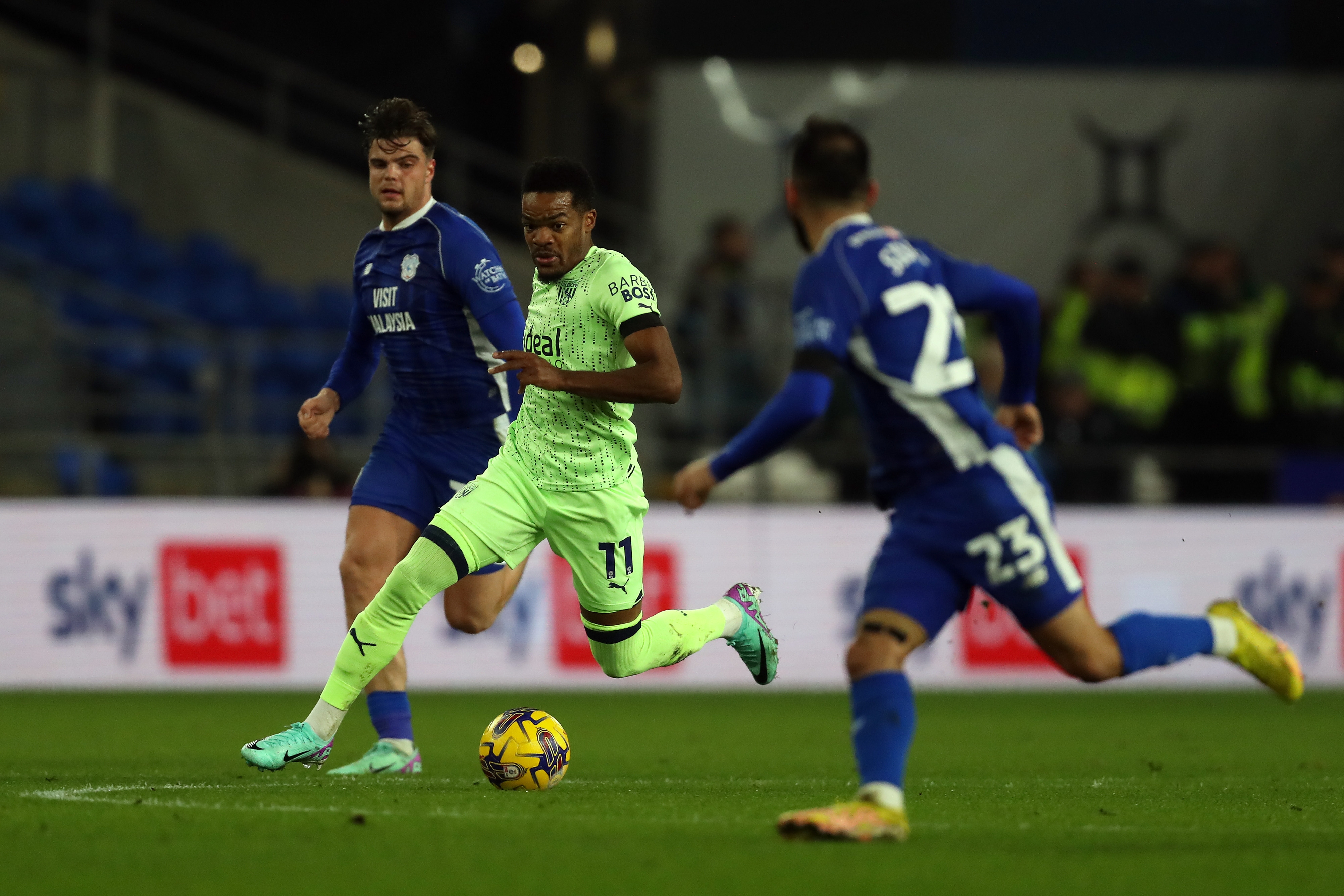 Grady Diangana on the ball against Cardiff 