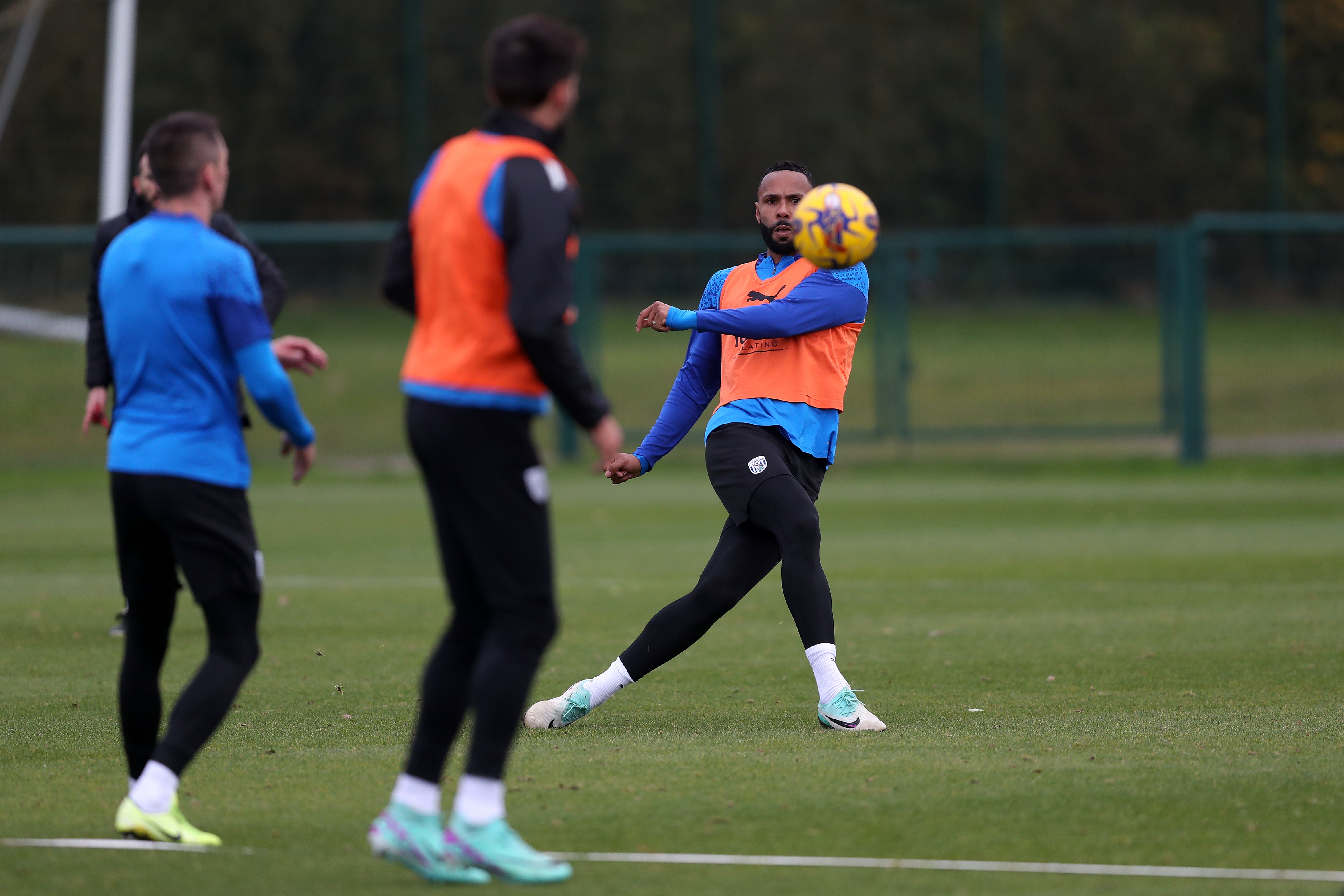 Kyle Bartley strikes the ball in training 