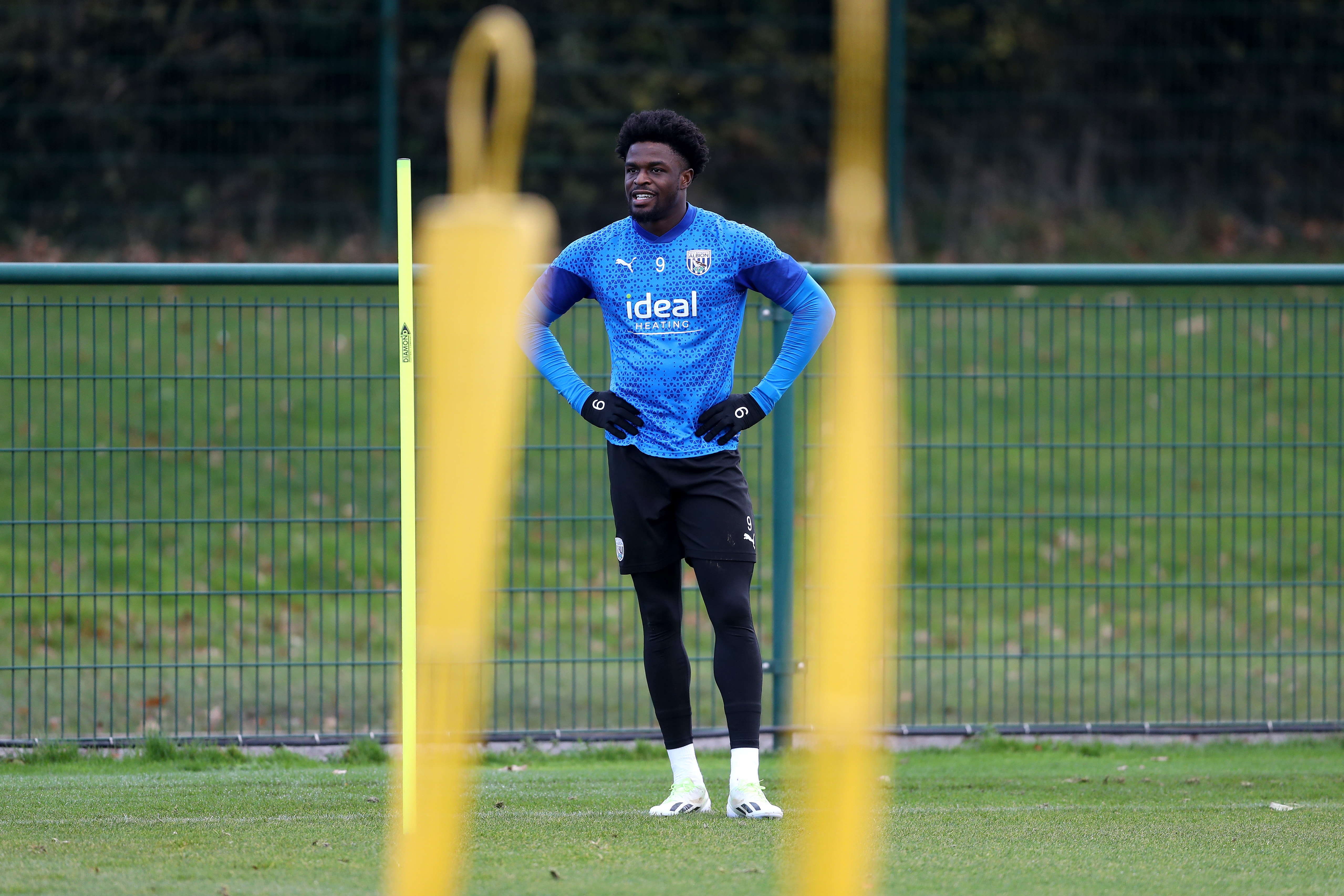 Josh Maja with his hands on his hips in training 