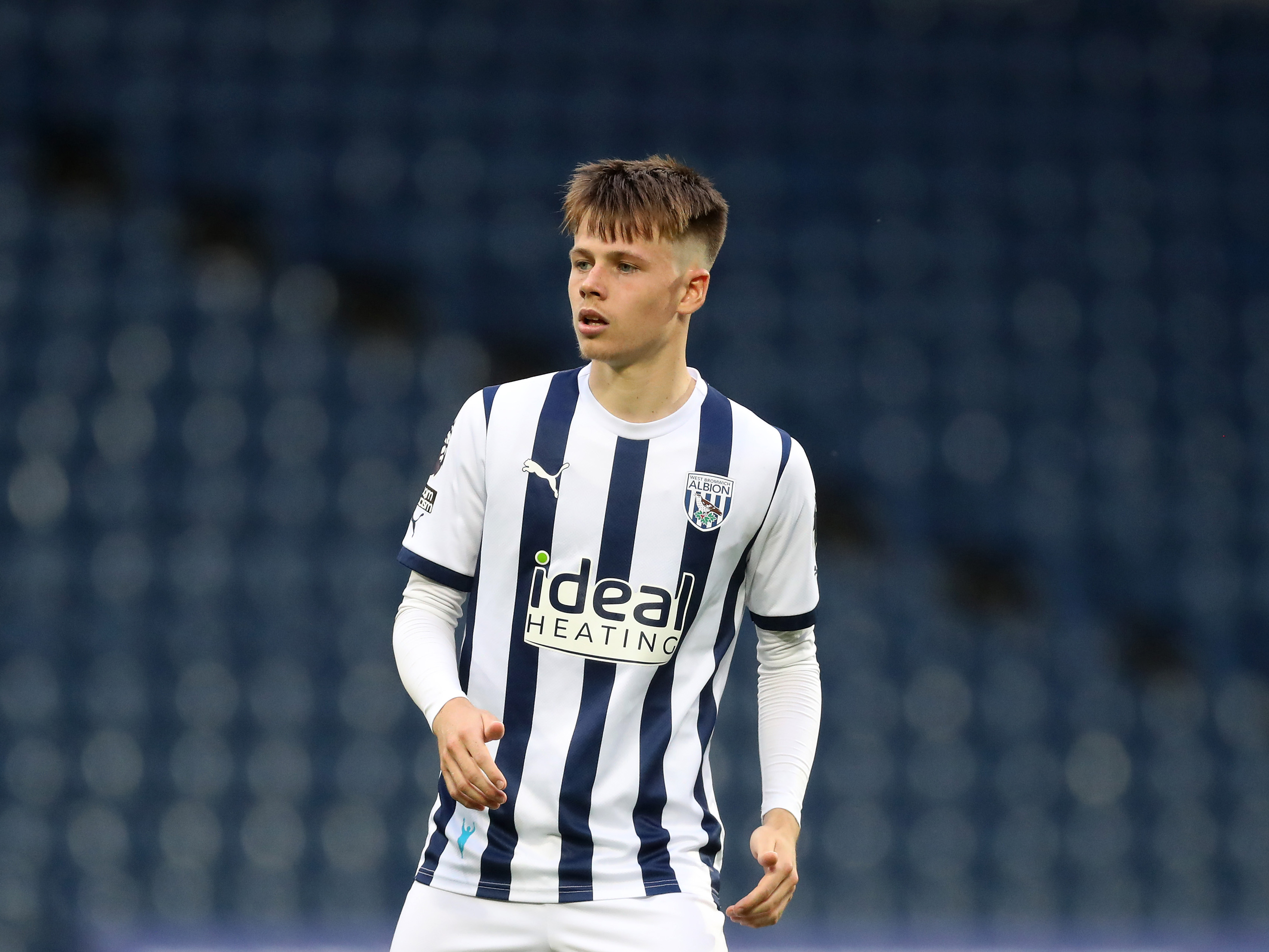 A photo of Albion academy player Fenton Heard, in action for the club's PL2 side at The Hawthorns