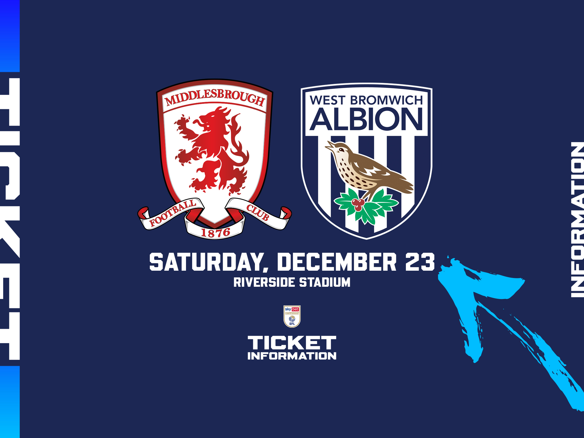 A ticket graphic displaying information for Albion's game against Middlesbrough