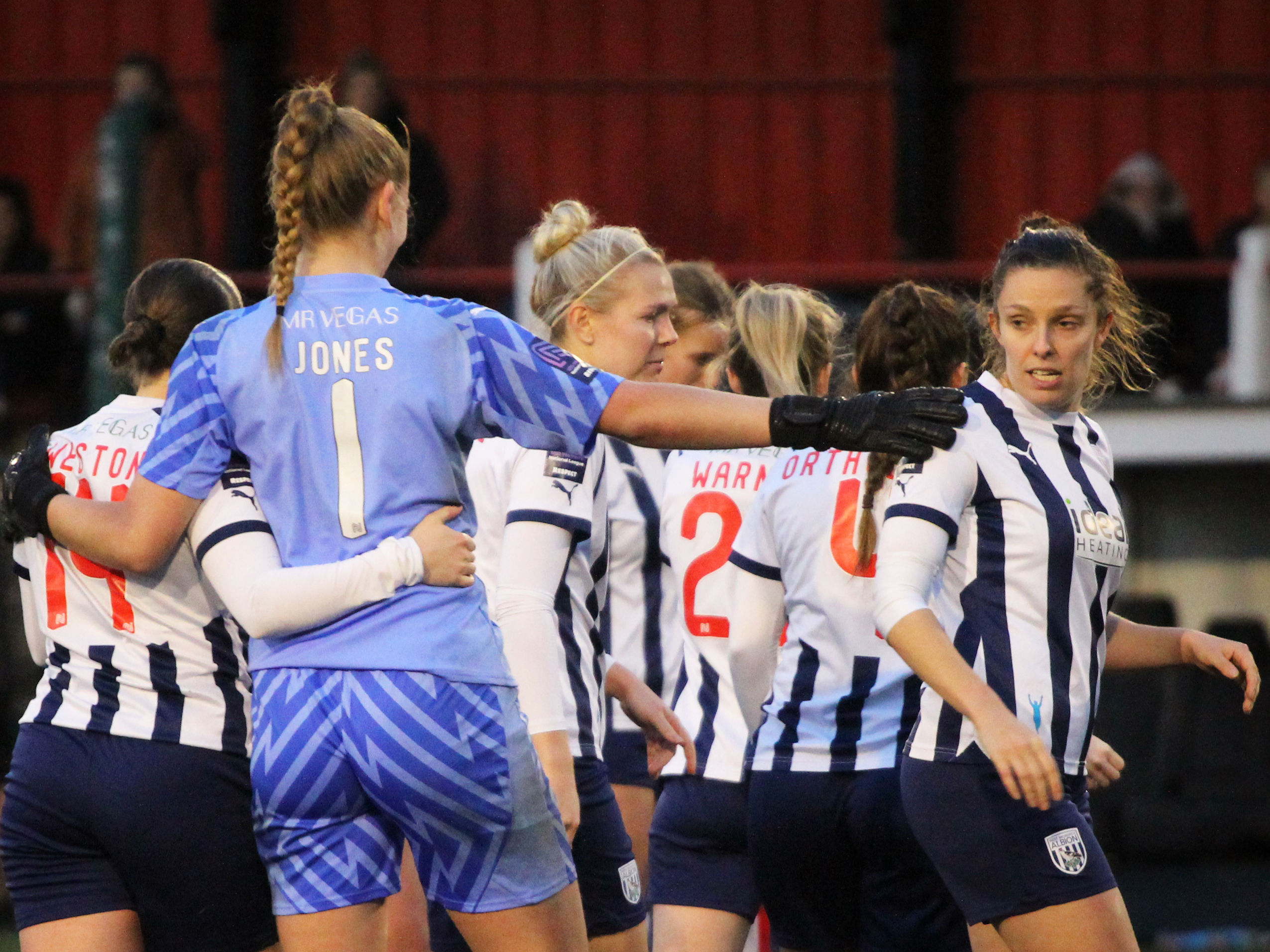An image of Albion Women celebrating their penalty shootout victory against Birmingham City