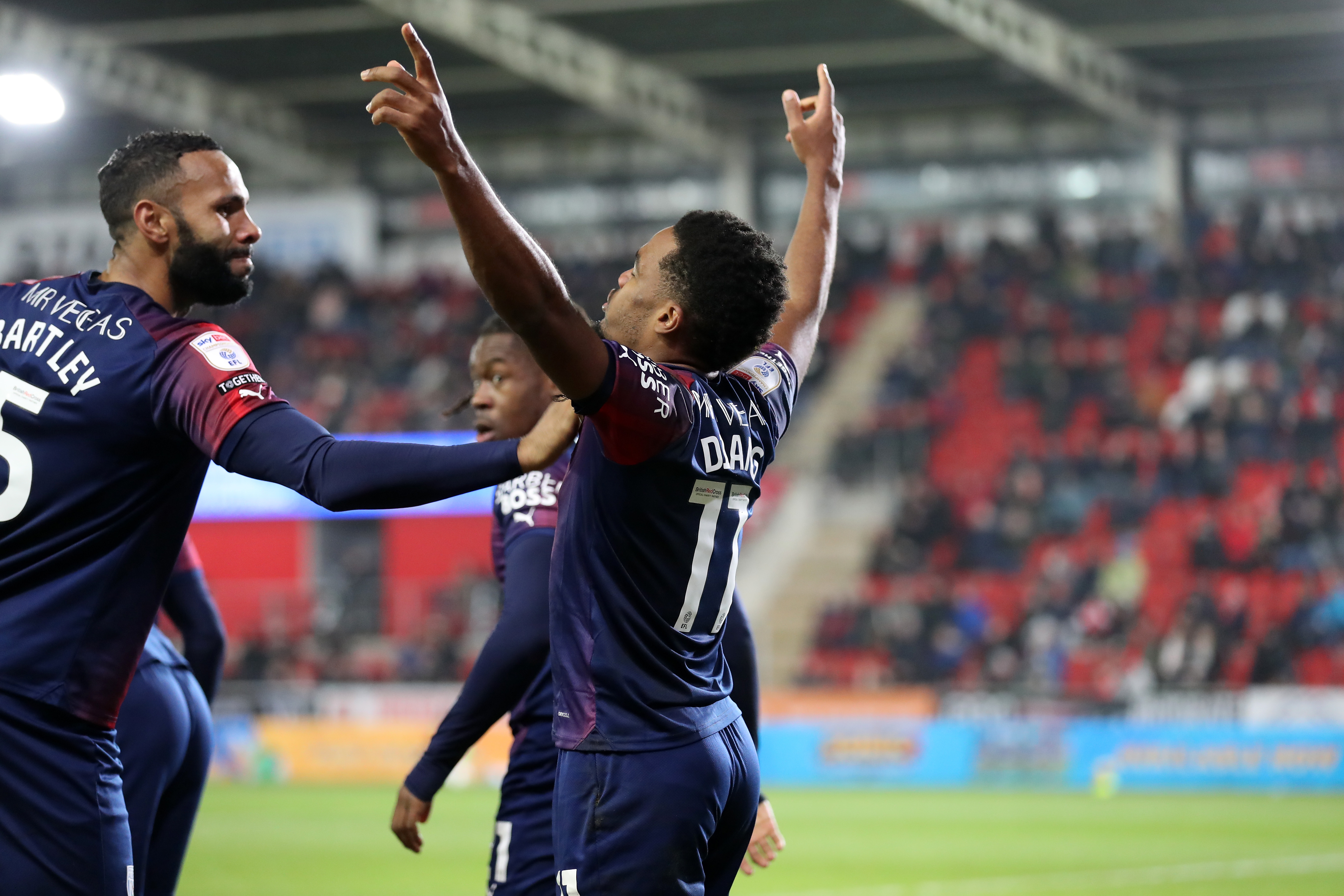 Grady Diangana celebrates scoring against Rotherham with his team-mates