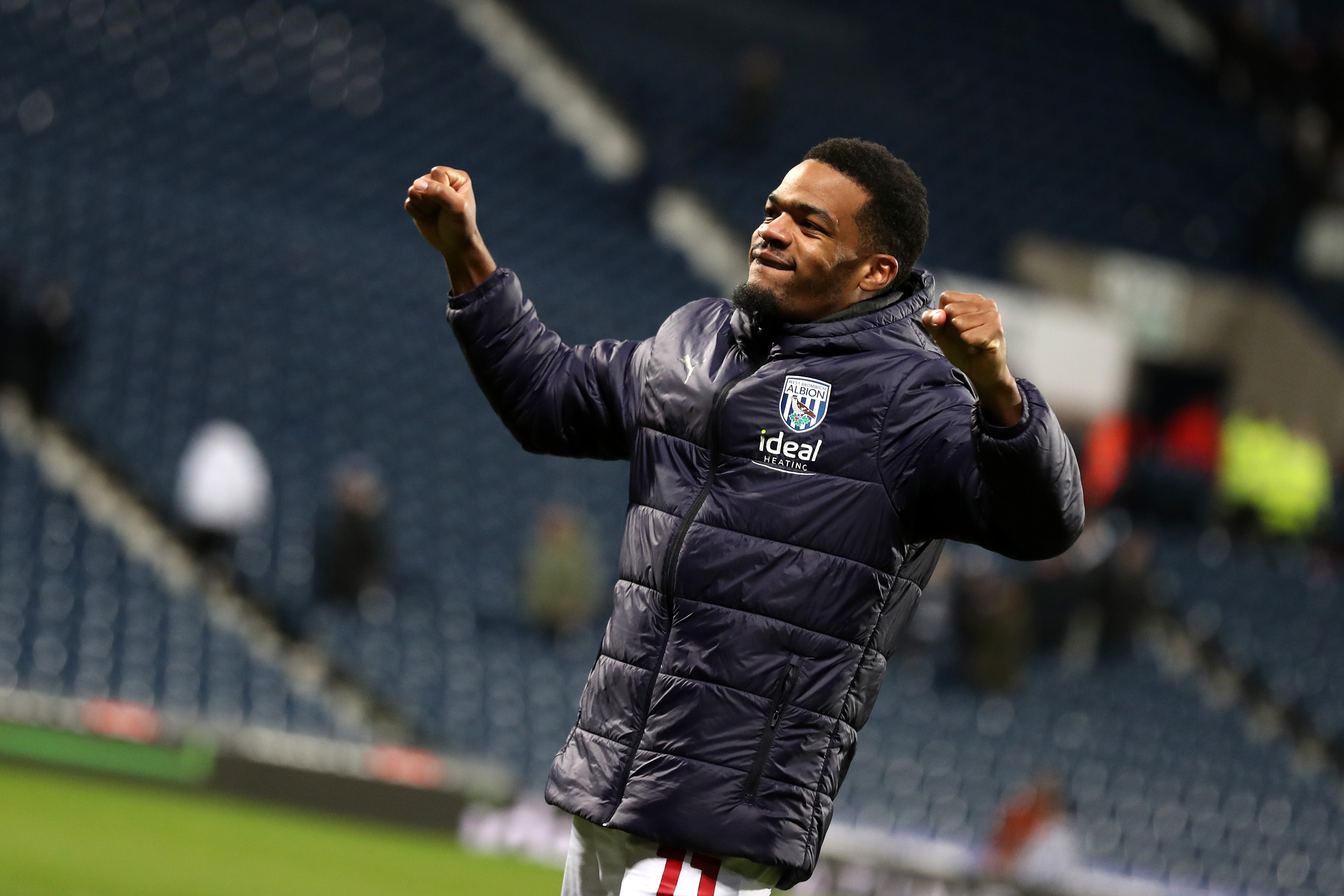 Grady Diangana celebrates the win against Leeds at full-time