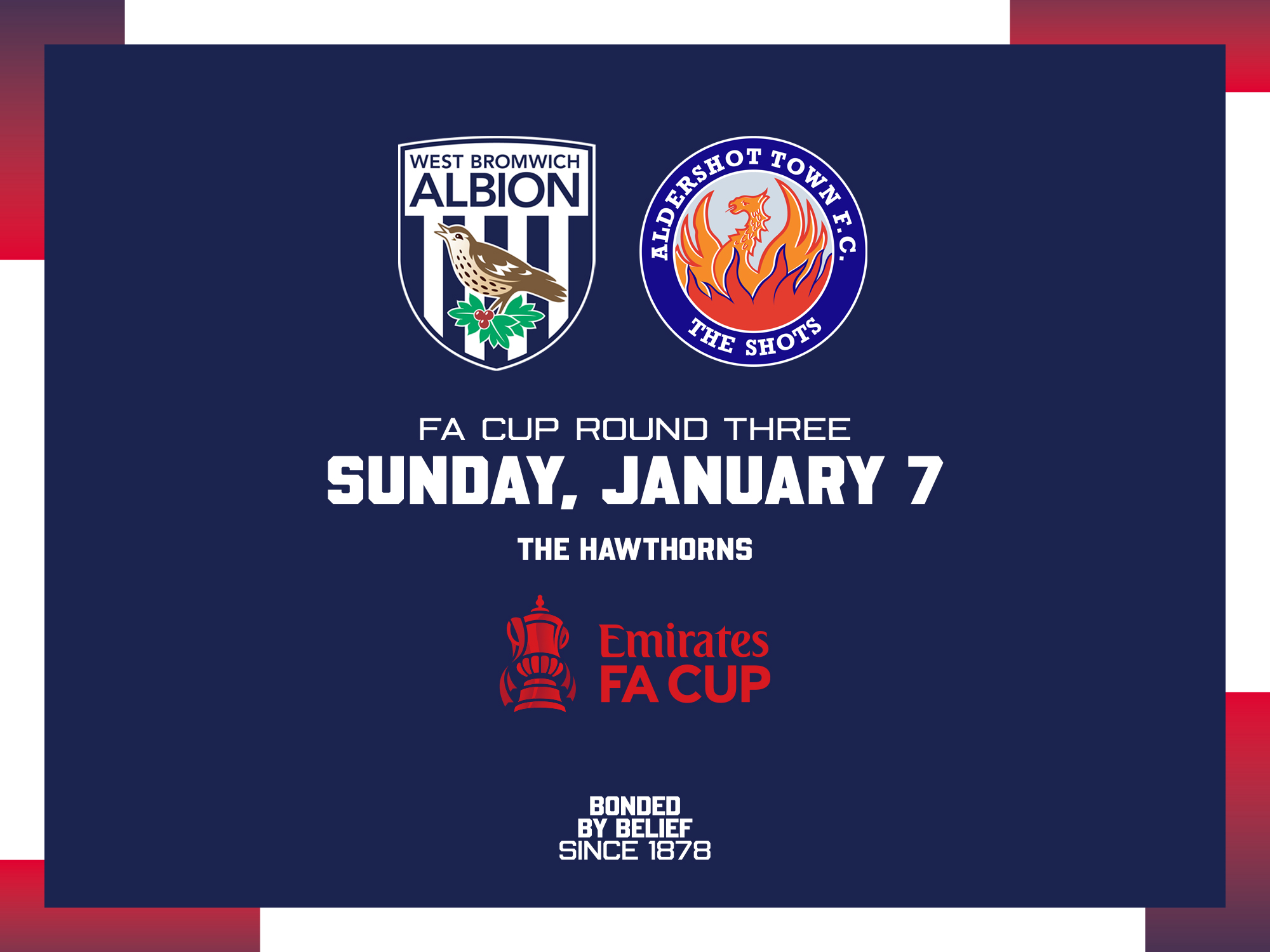 Albion and Aldershot badges on the FA Cup third-round graphic