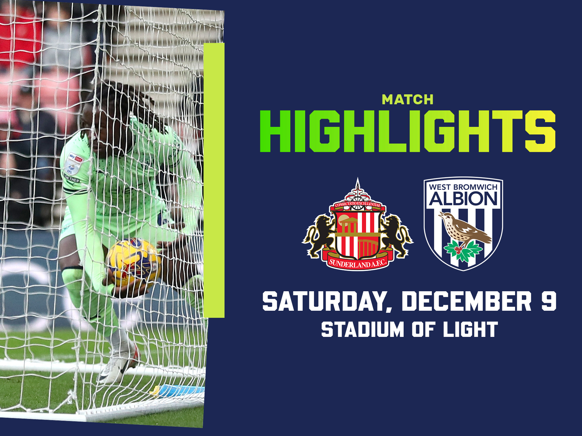 Match Highlights graphic for Sunderland 2-1 Albion