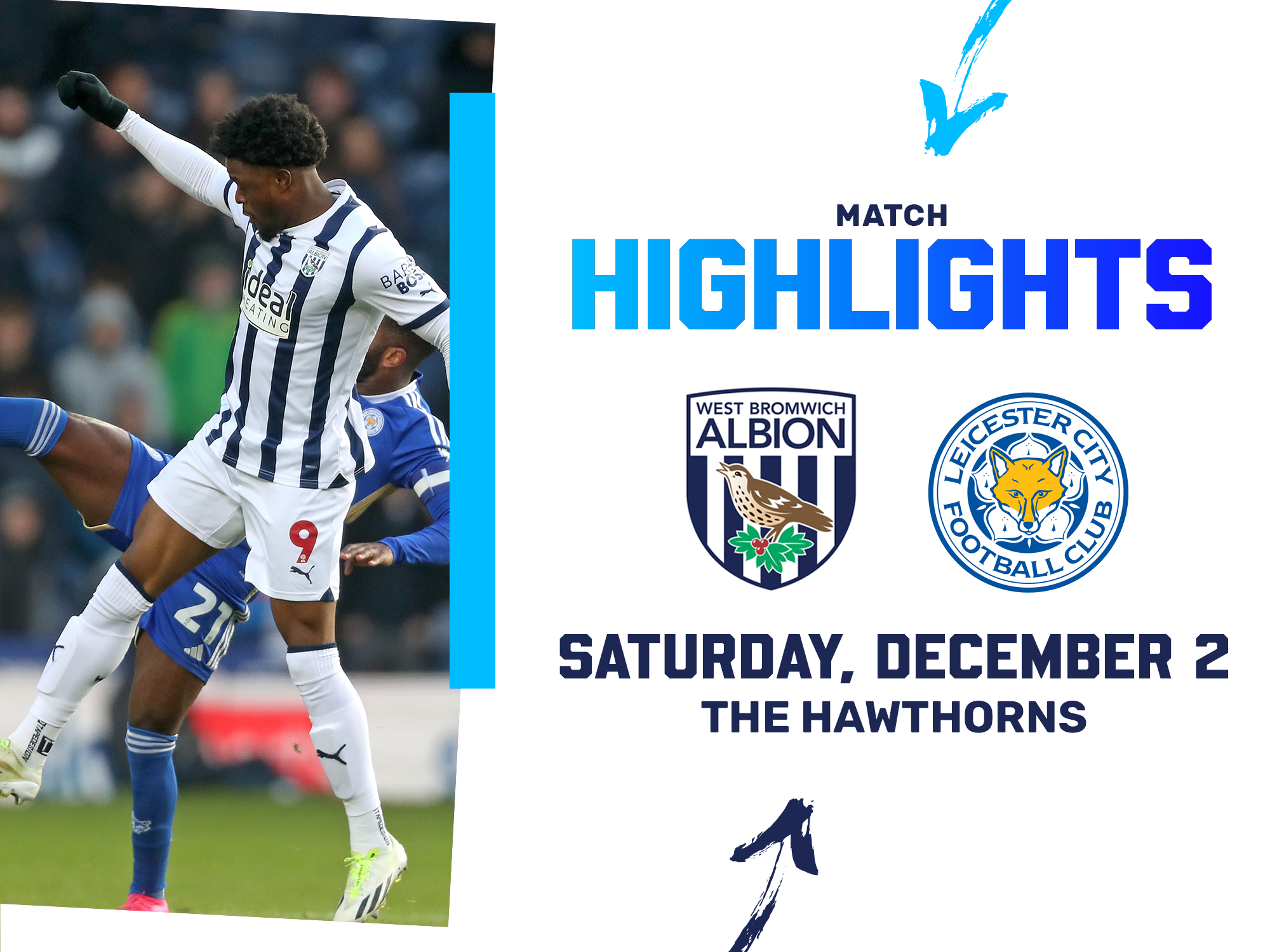 A photo graphic for Albion v Leicester match highlights