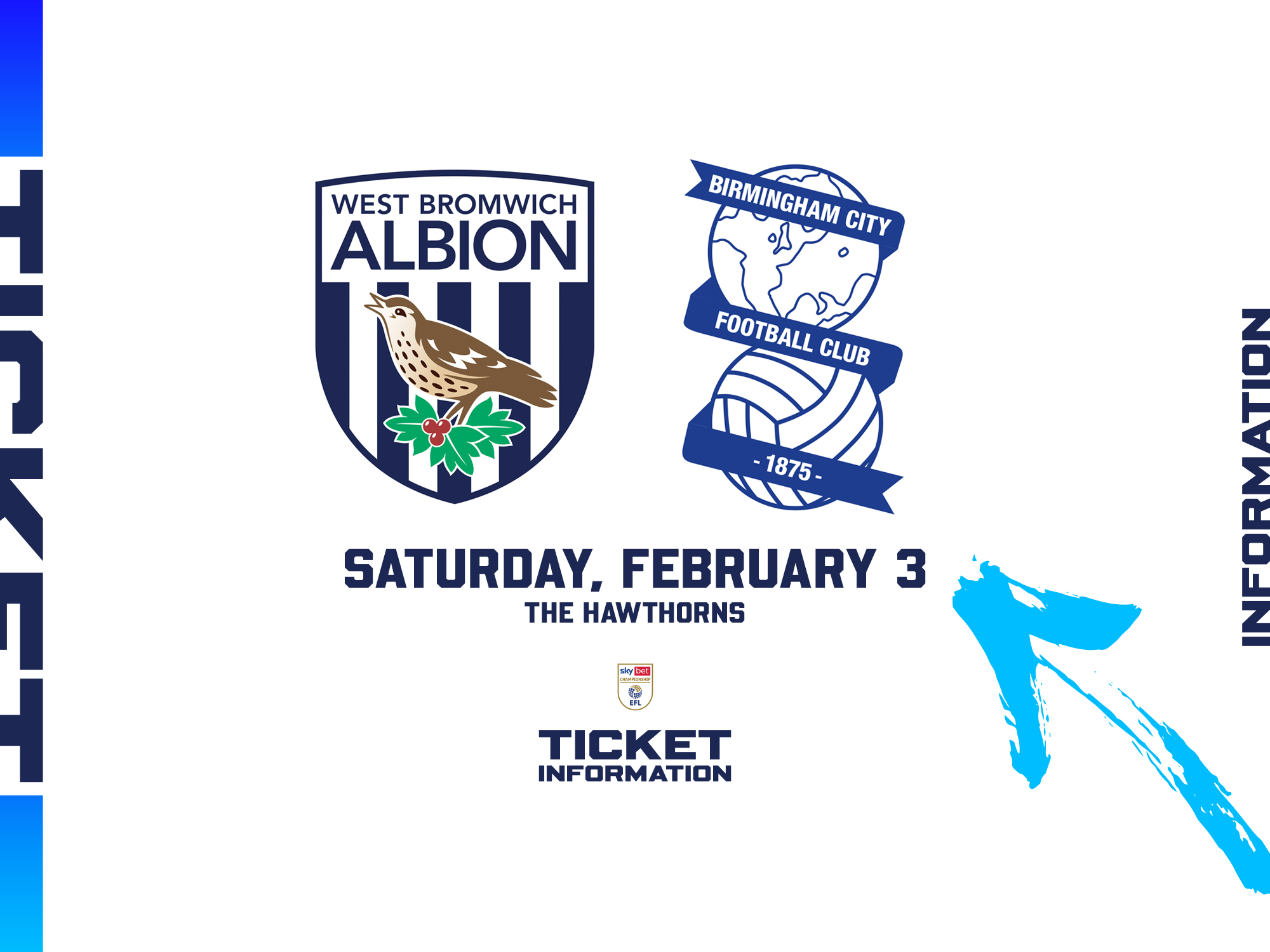 A ticket graphic displaying information for Albion's game against Birmingham City