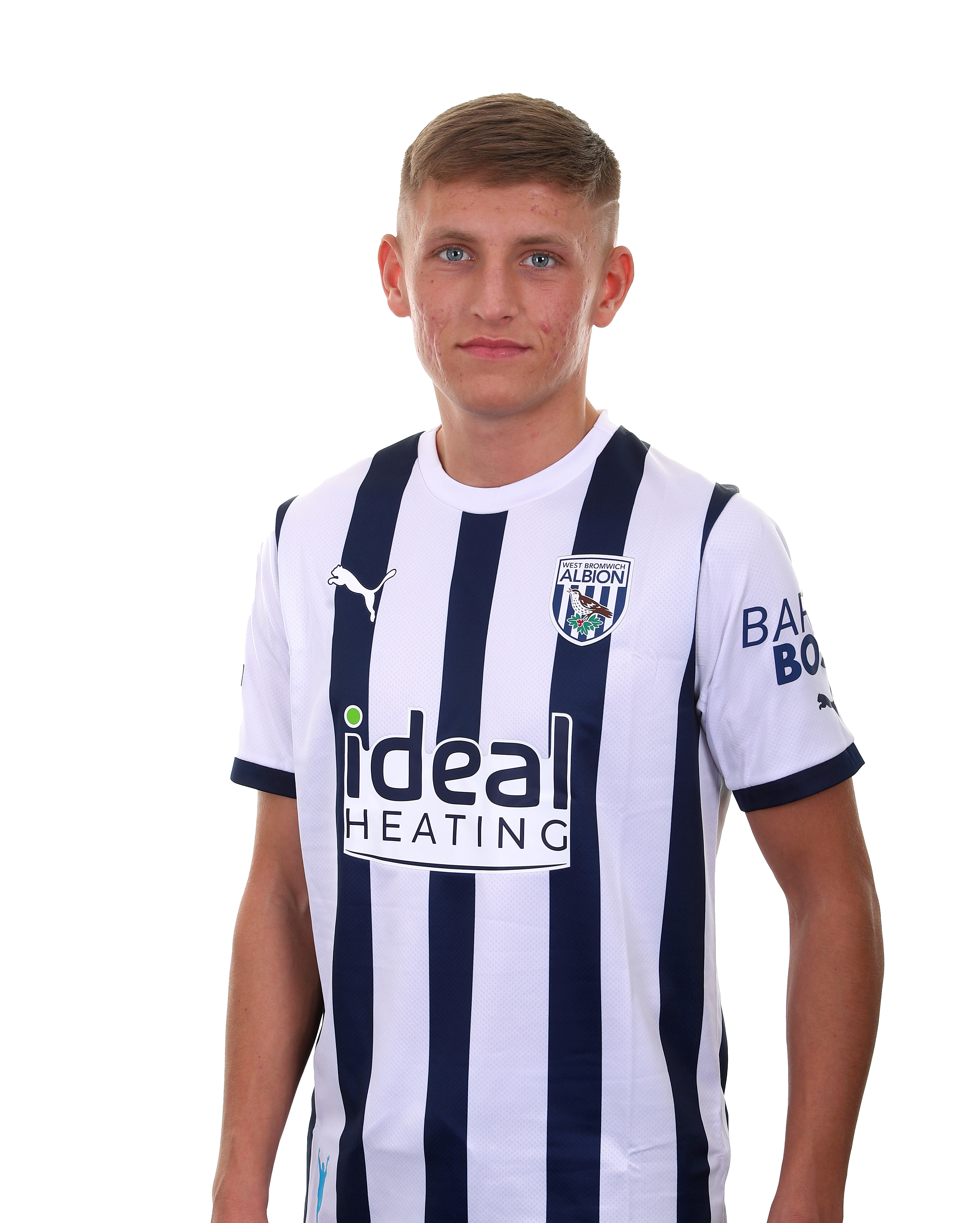 A photo headshot of Callum Marshall in Albion's 23/24 home kit