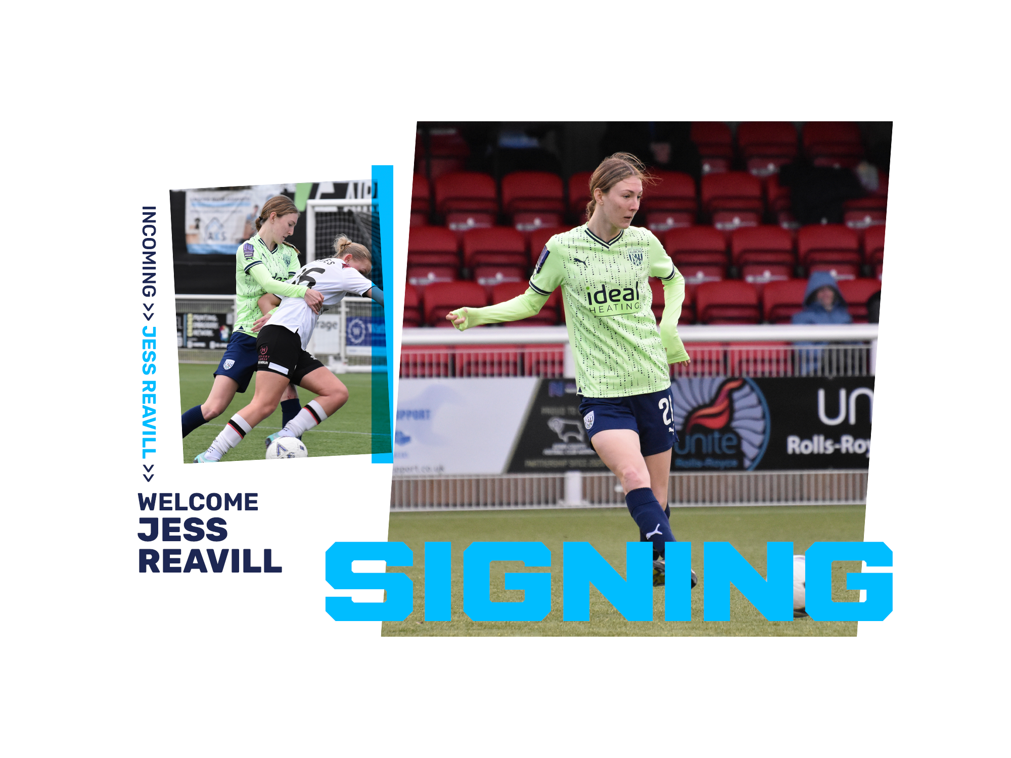 A graphic showing Albion Women's new signing, Jess Reavill