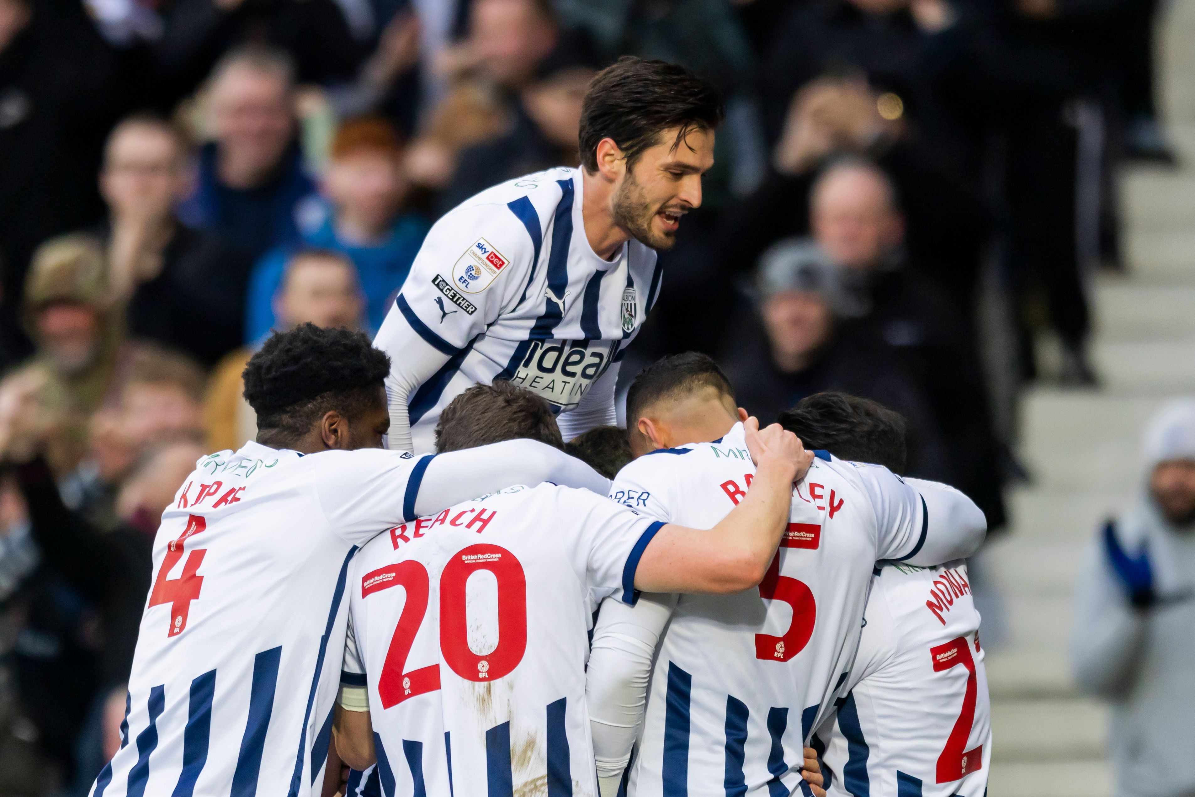 Albion players celebrate a goal at The Hawthorns