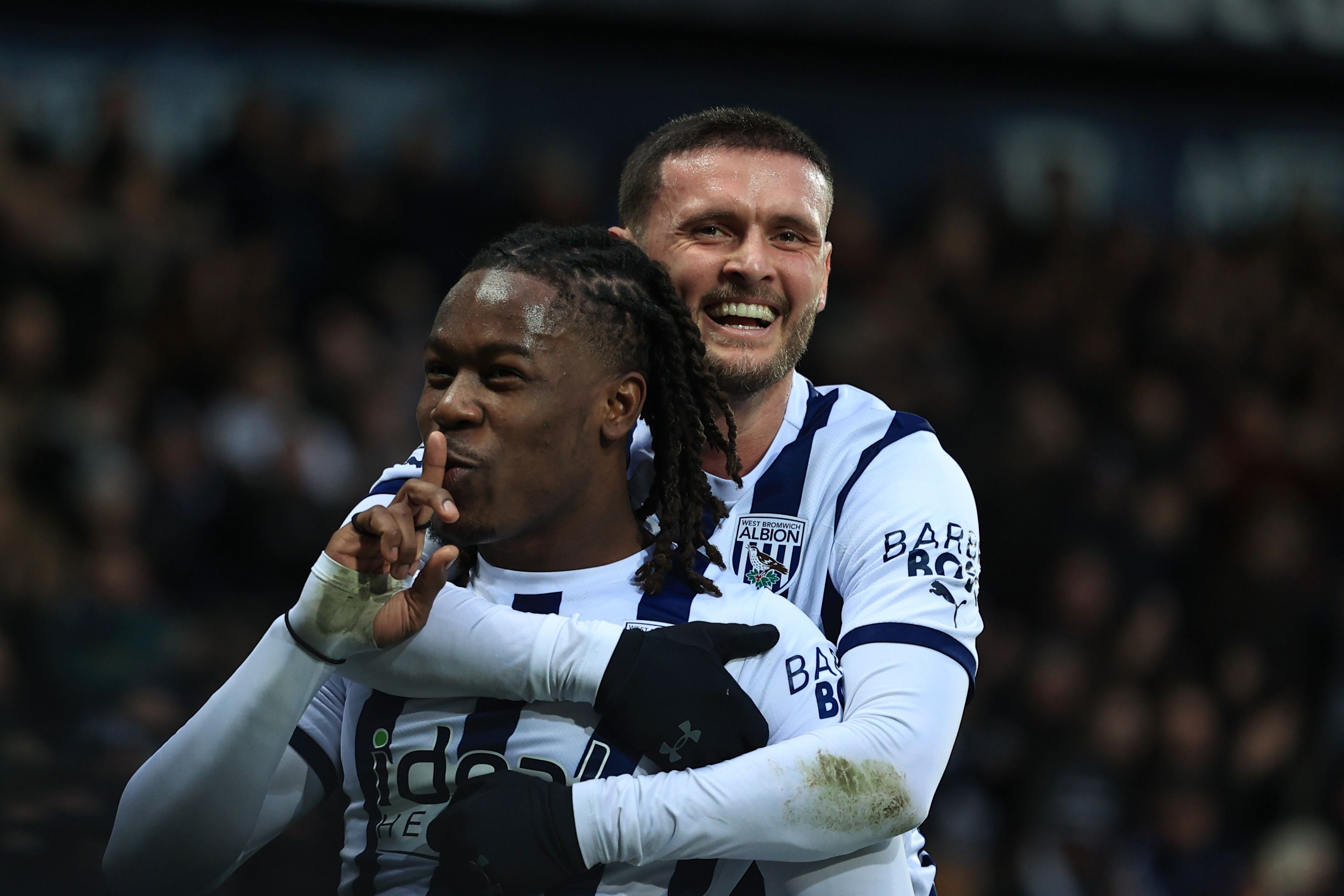 Brandon Thomas-Asante celebrates scoring against Blackburn with John Swift