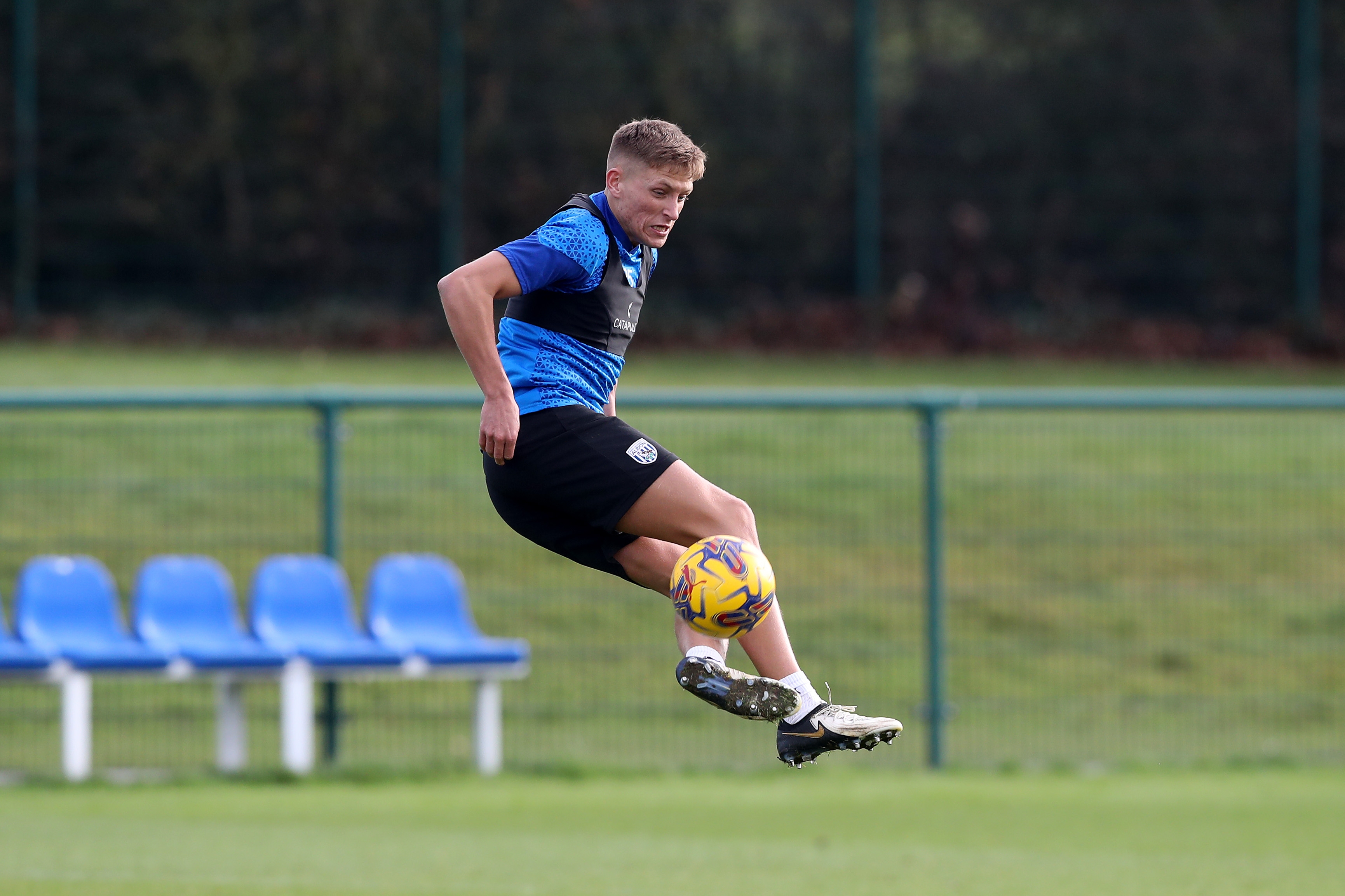 Callum Marshall controlling the ball during a training session