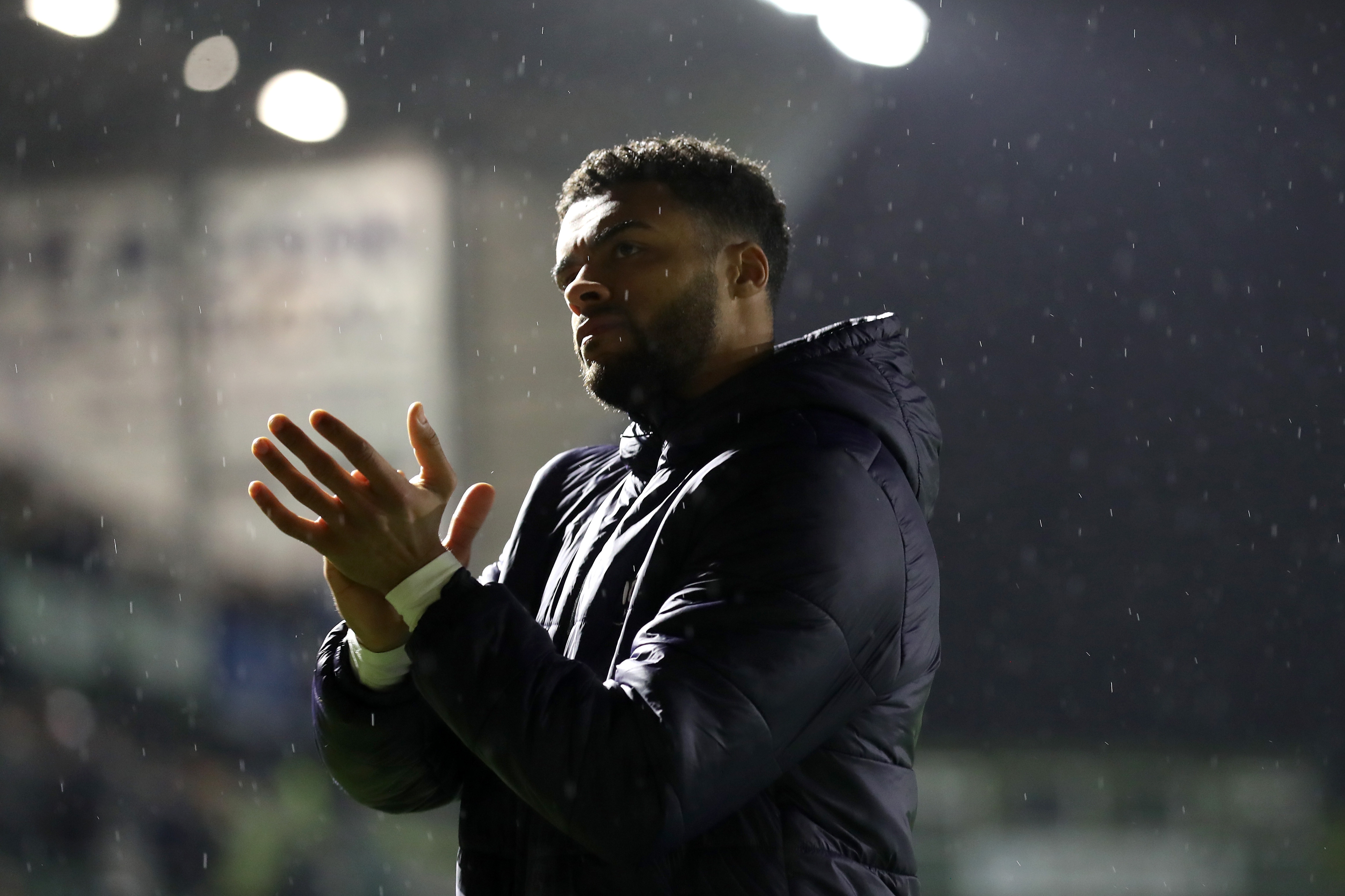 Darnell Furlong applauds Albion fans after the full-time whistle at Plymouth
