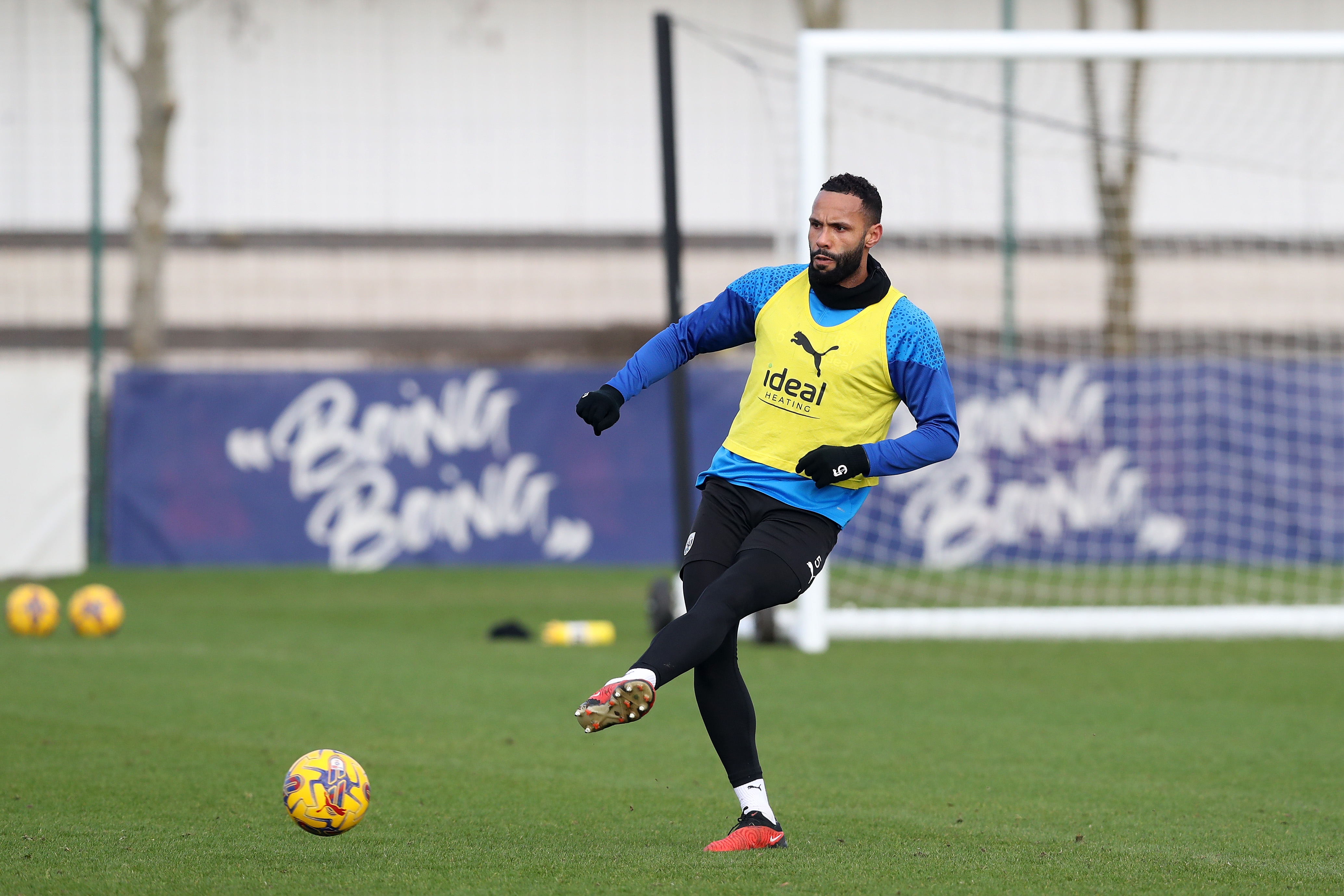Kyle Bartley on the ball during training 