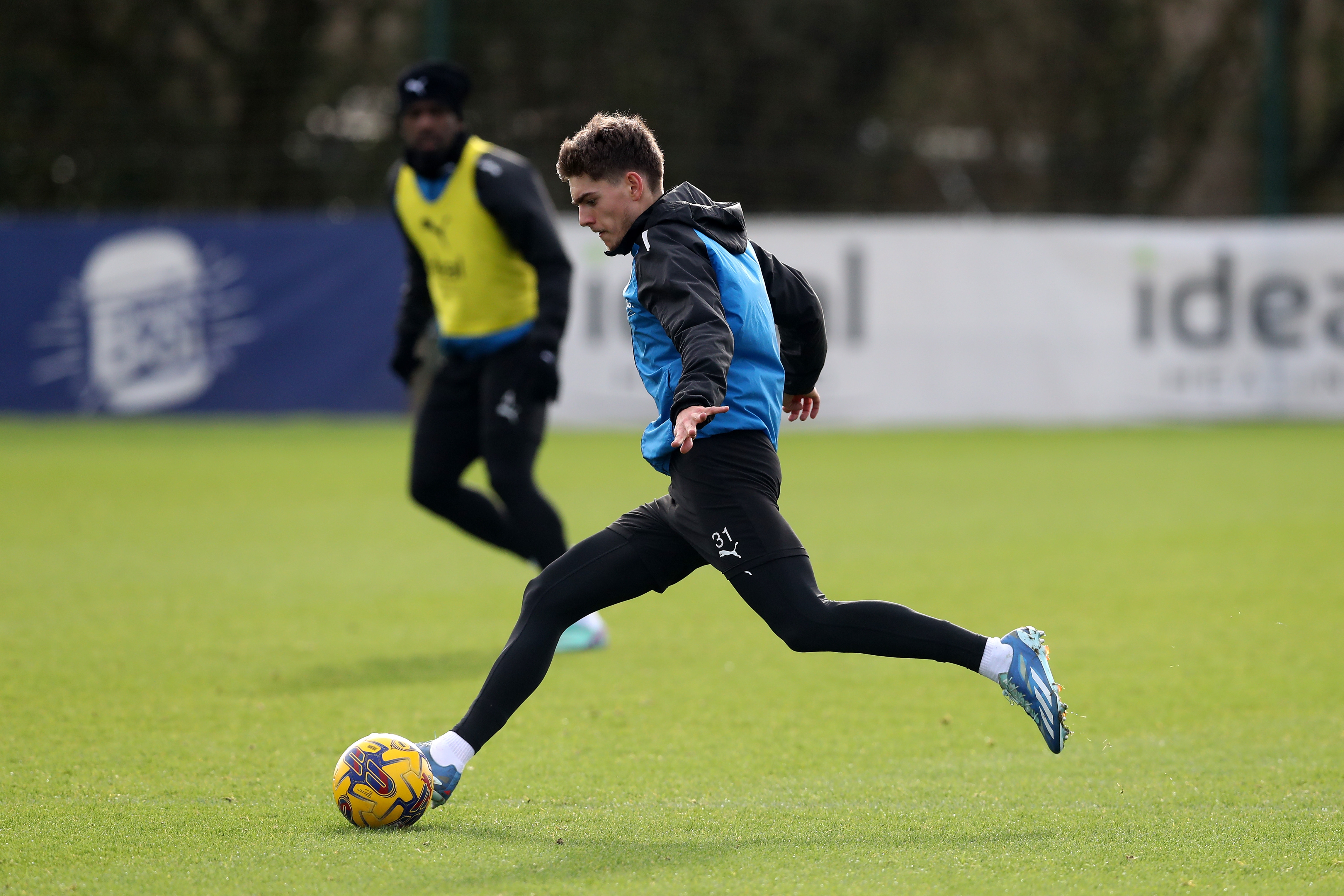 Tom Fellows on the ball during training 