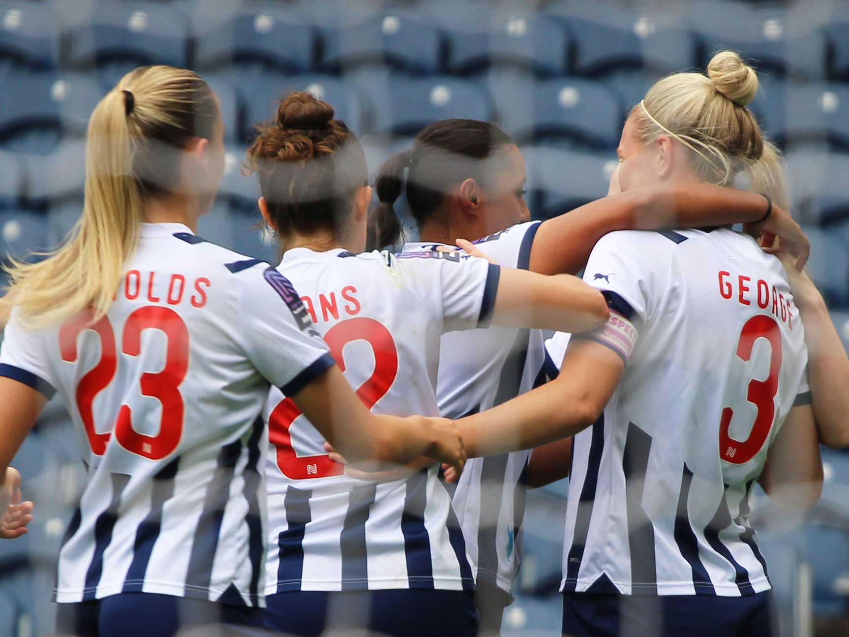 An image of Albion's Women celebrating a goal at The Hawthorns
