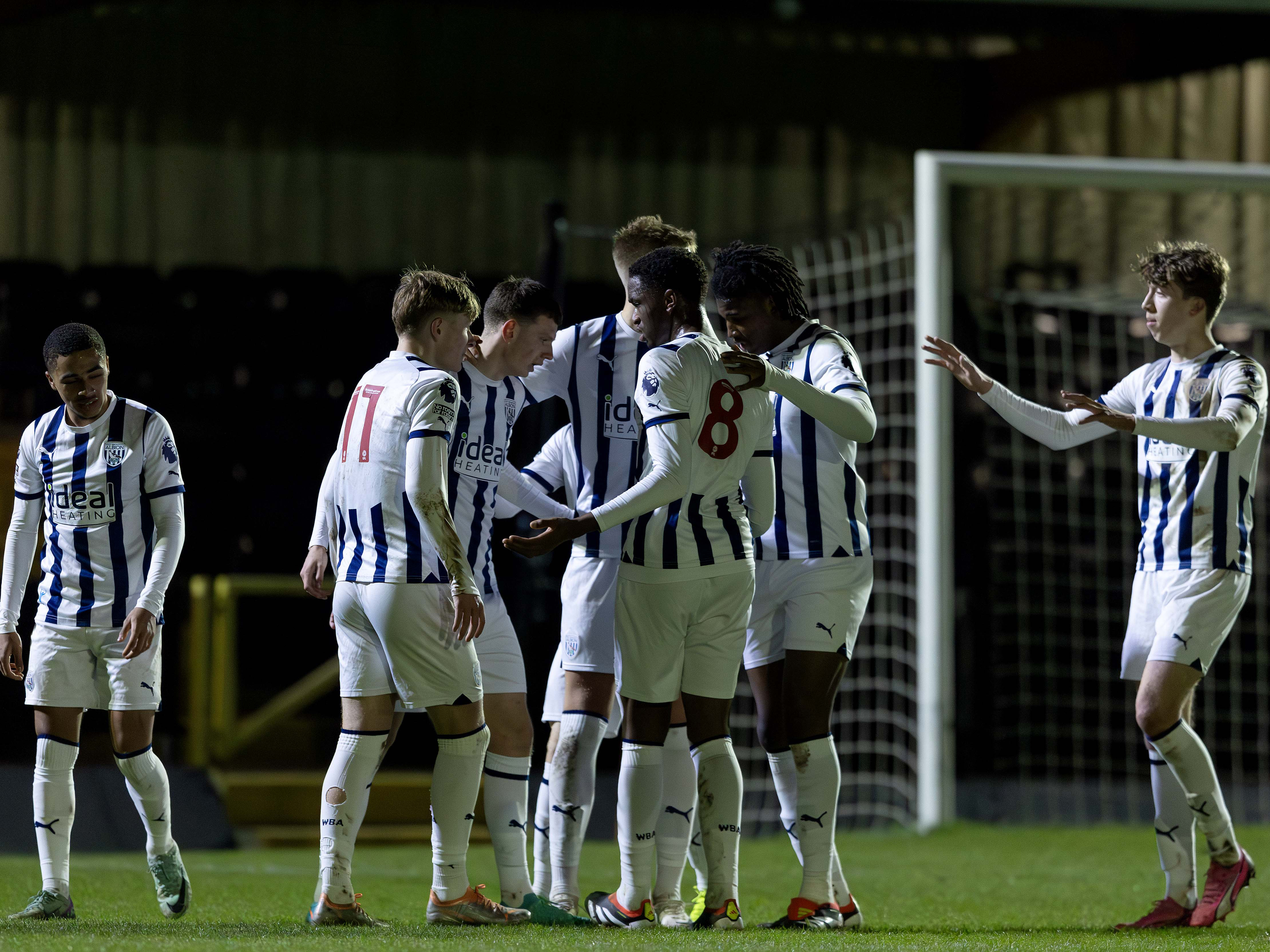 An image of Albion's PL2 players celebrating a goal against Arsenal