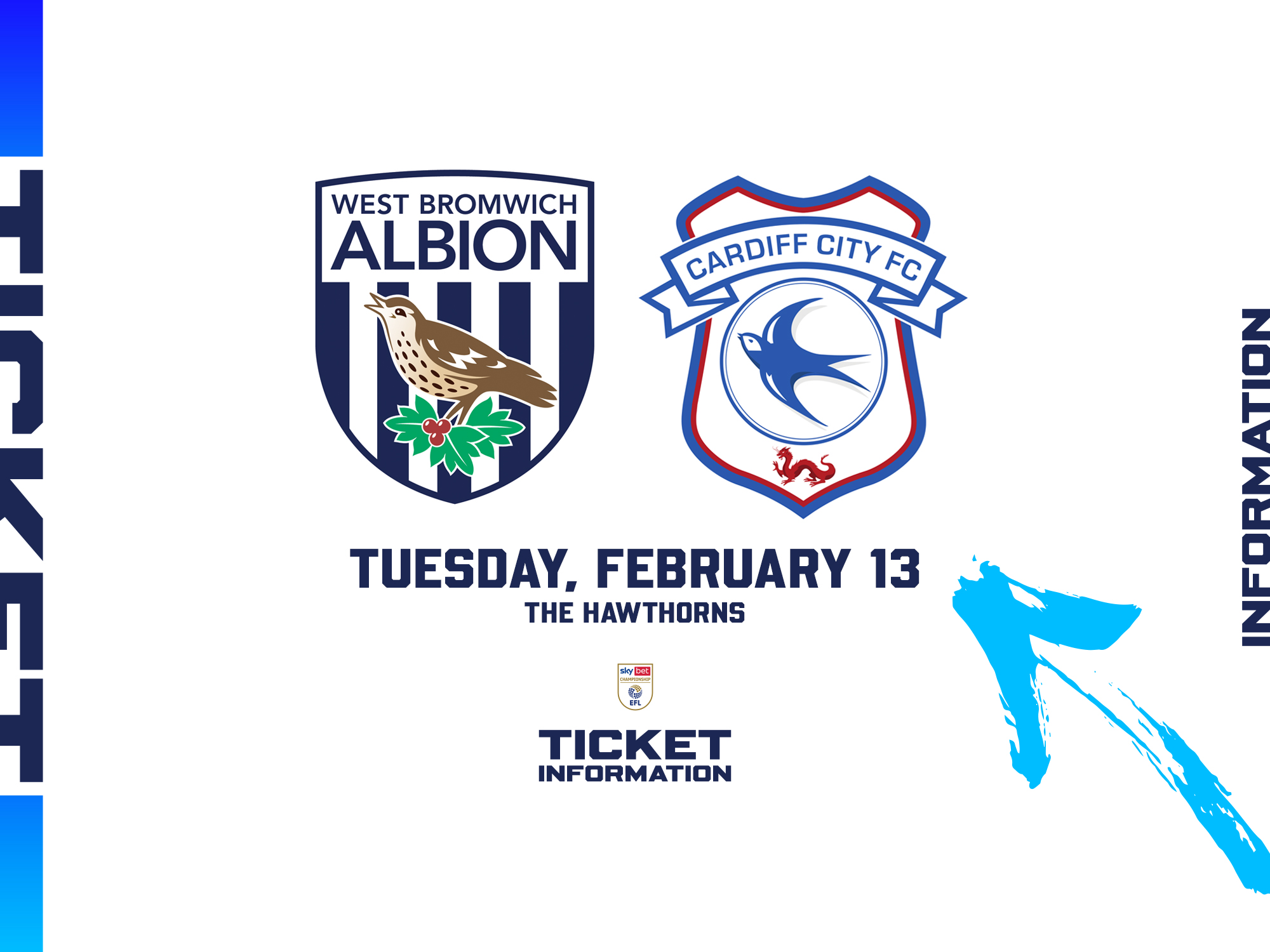 A ticket graphic displaying information for Albion's game against Cardiff