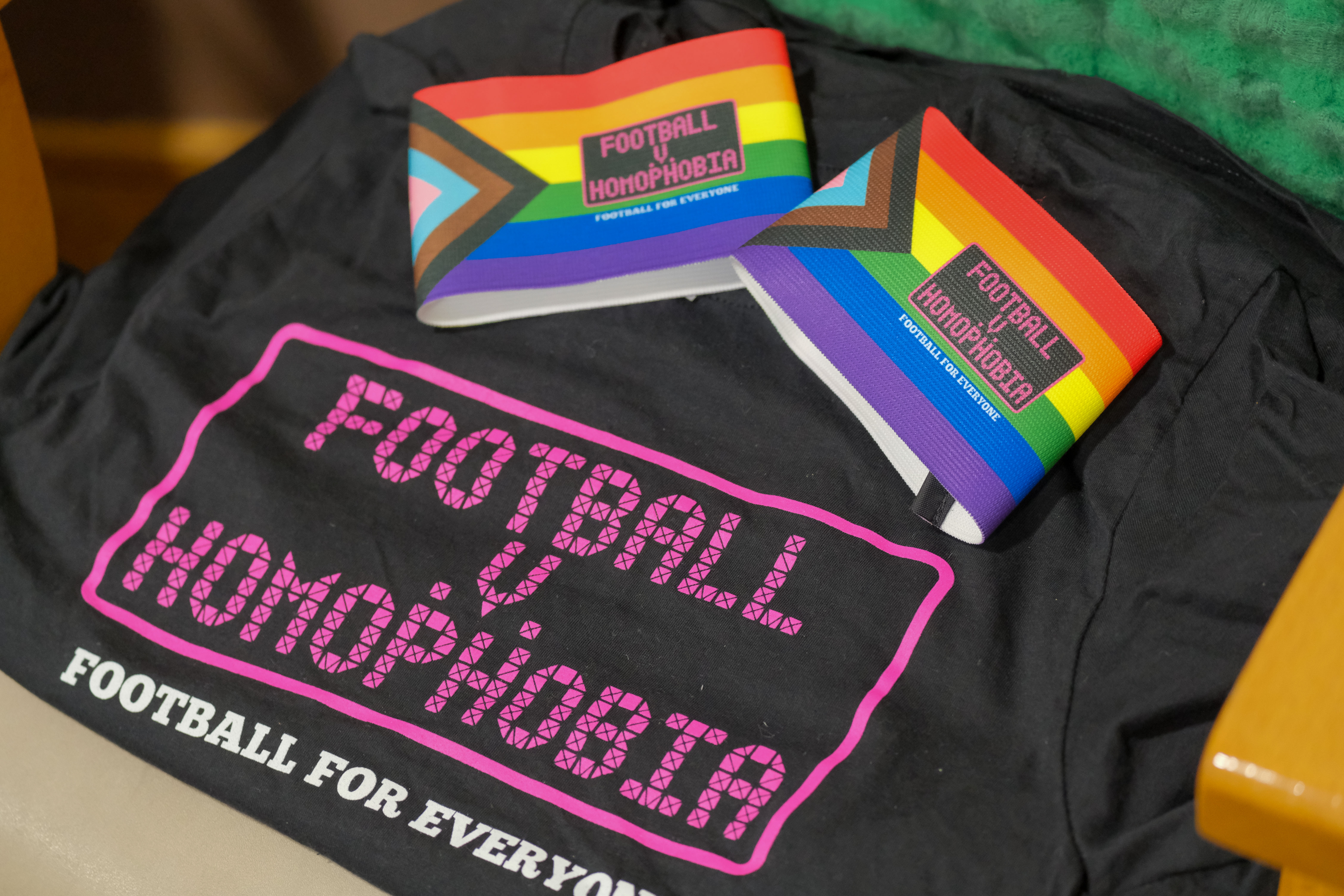 Football V Homophobia branded t-shirt & rainbow armband