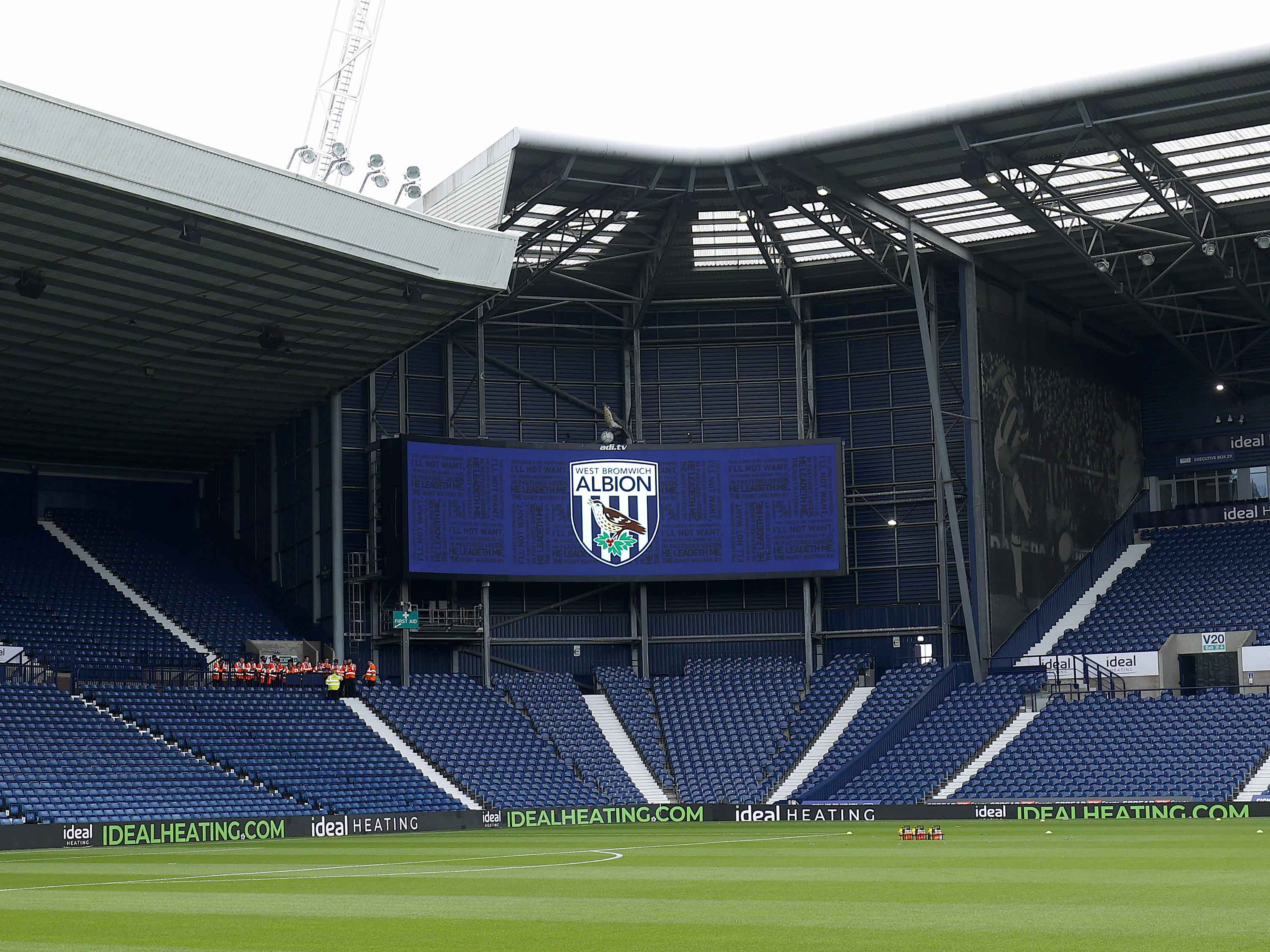 A general view of one of the big screens at The Hawthorns with a picture of an Albion badge