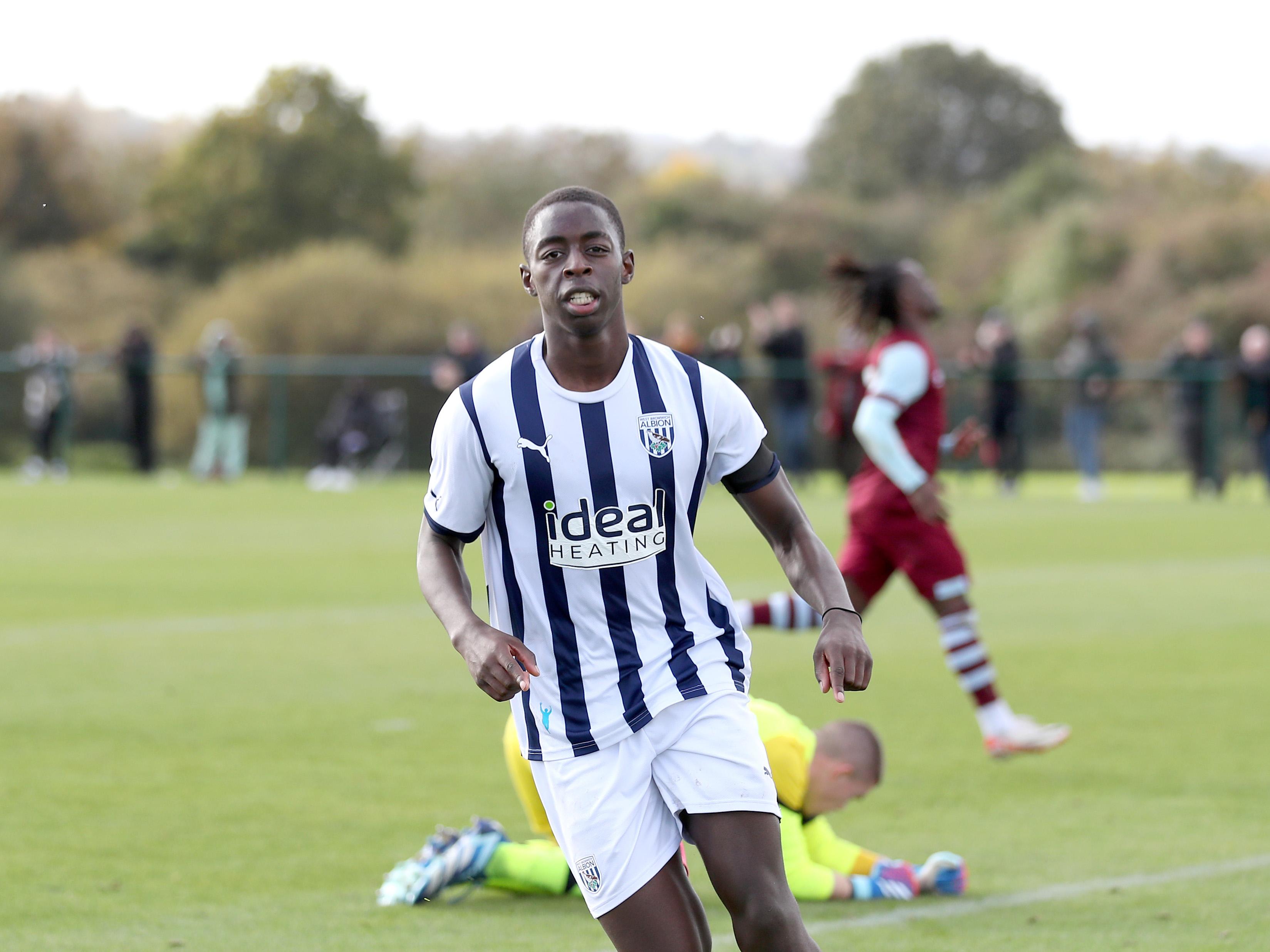 Eseosa Sule celebrates scoring for Albion's U18s against West Ham United