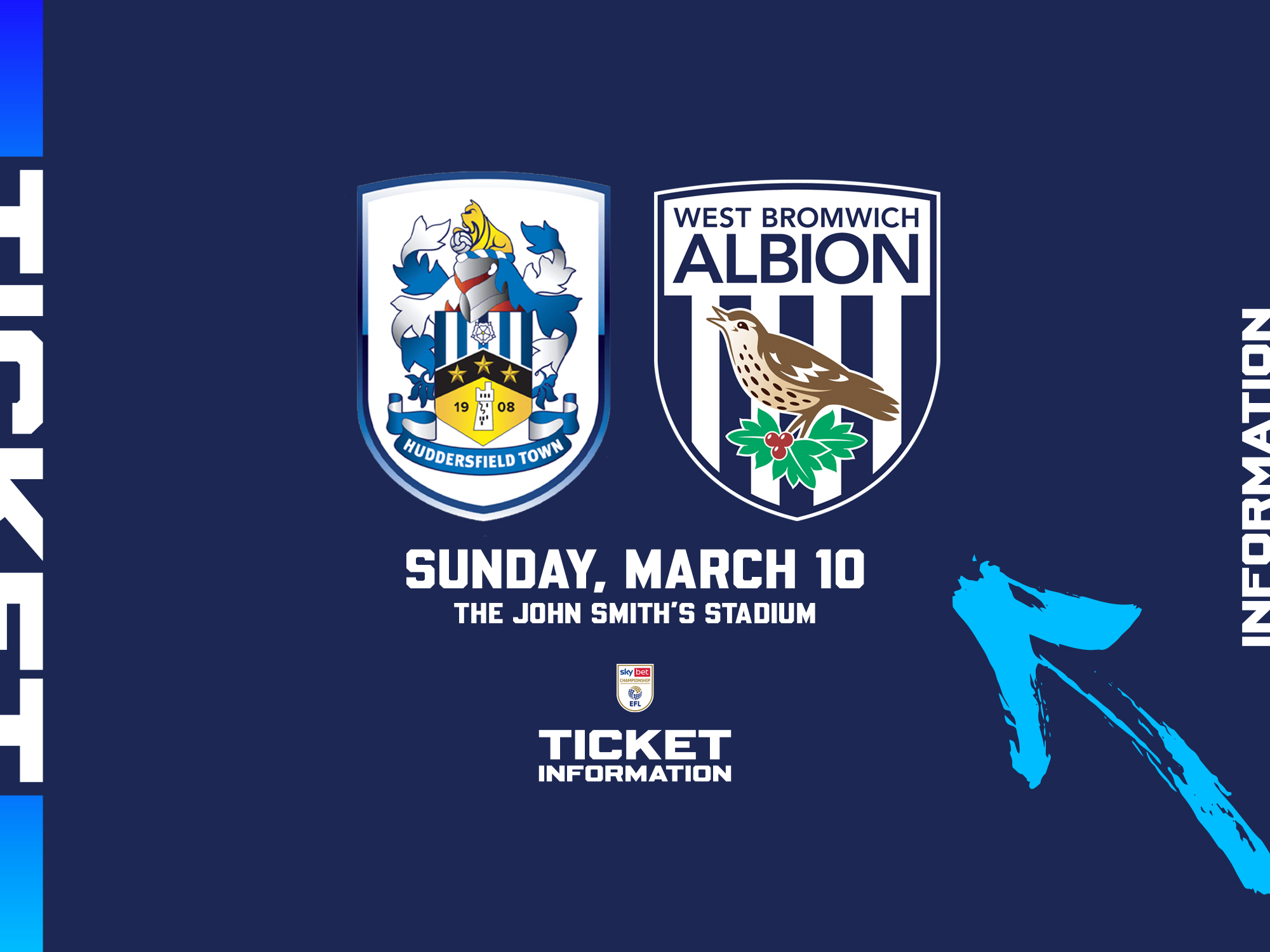 A ticket graphic displaying information for Albion's game against Huddersfield