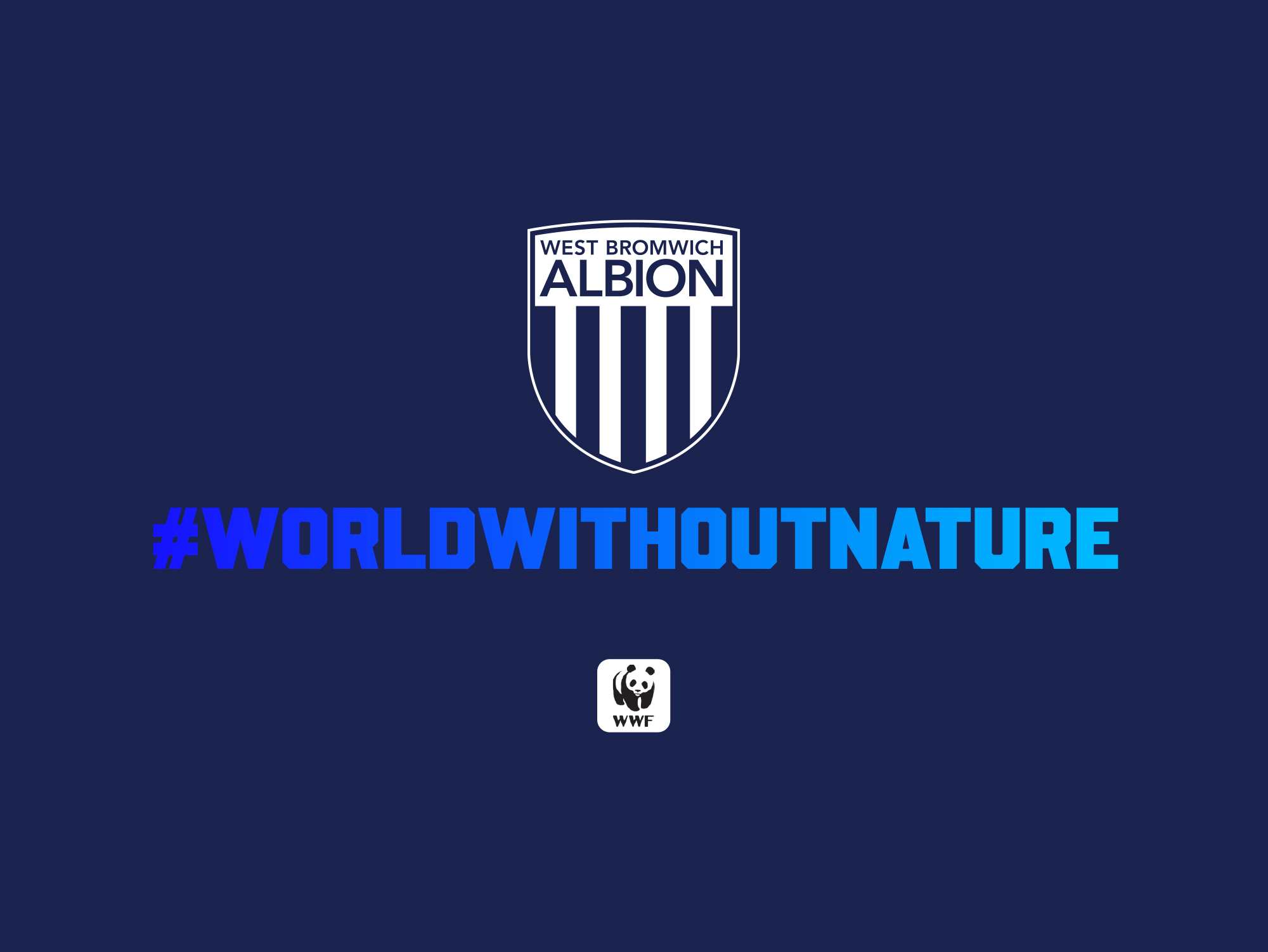 WBA's WWF's World Without Nature campaign graphic with an image of the Albion badge without the throstle bird and The Hawthorns bush