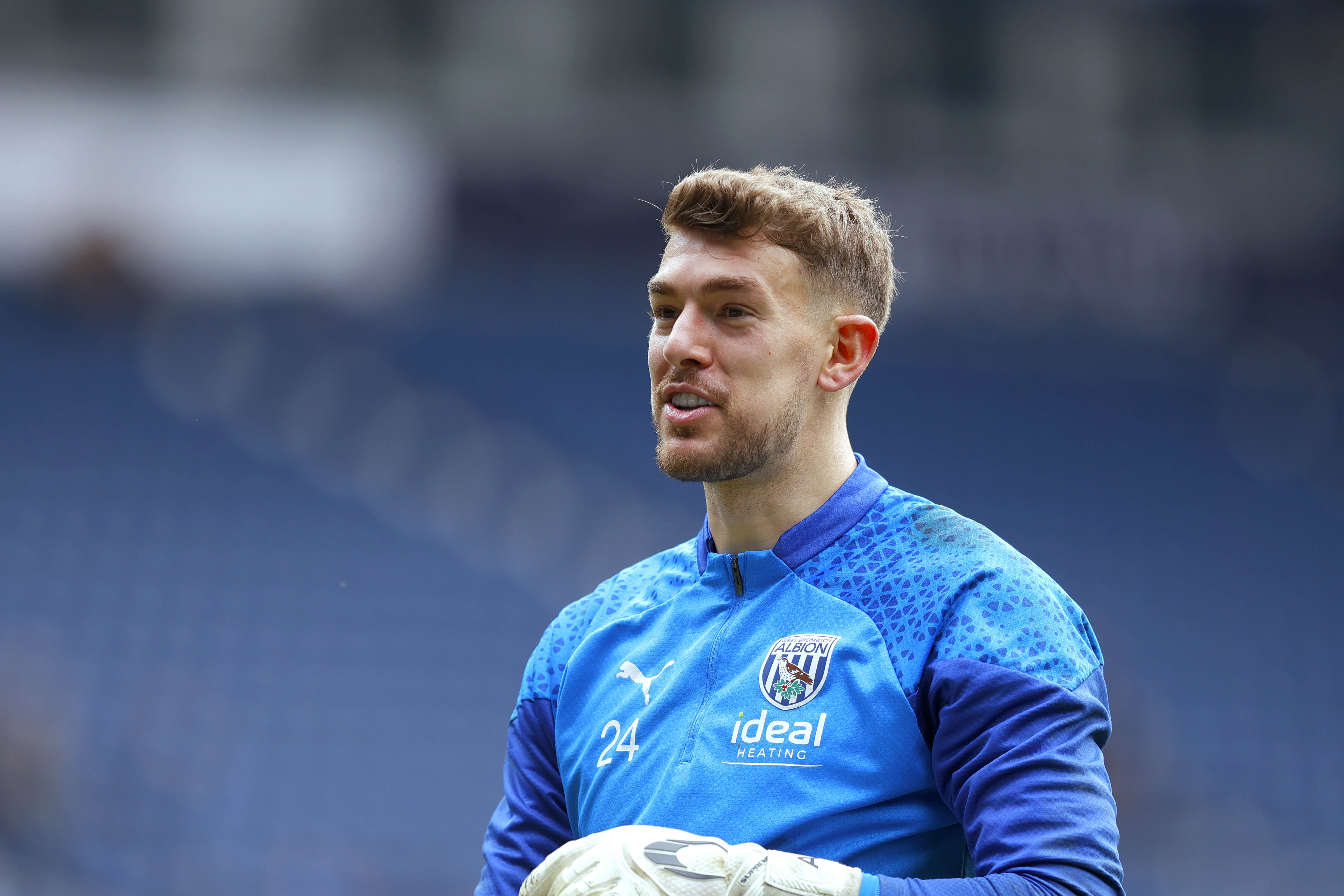 Alex Palmer smiling during a training session at The Hawthorns