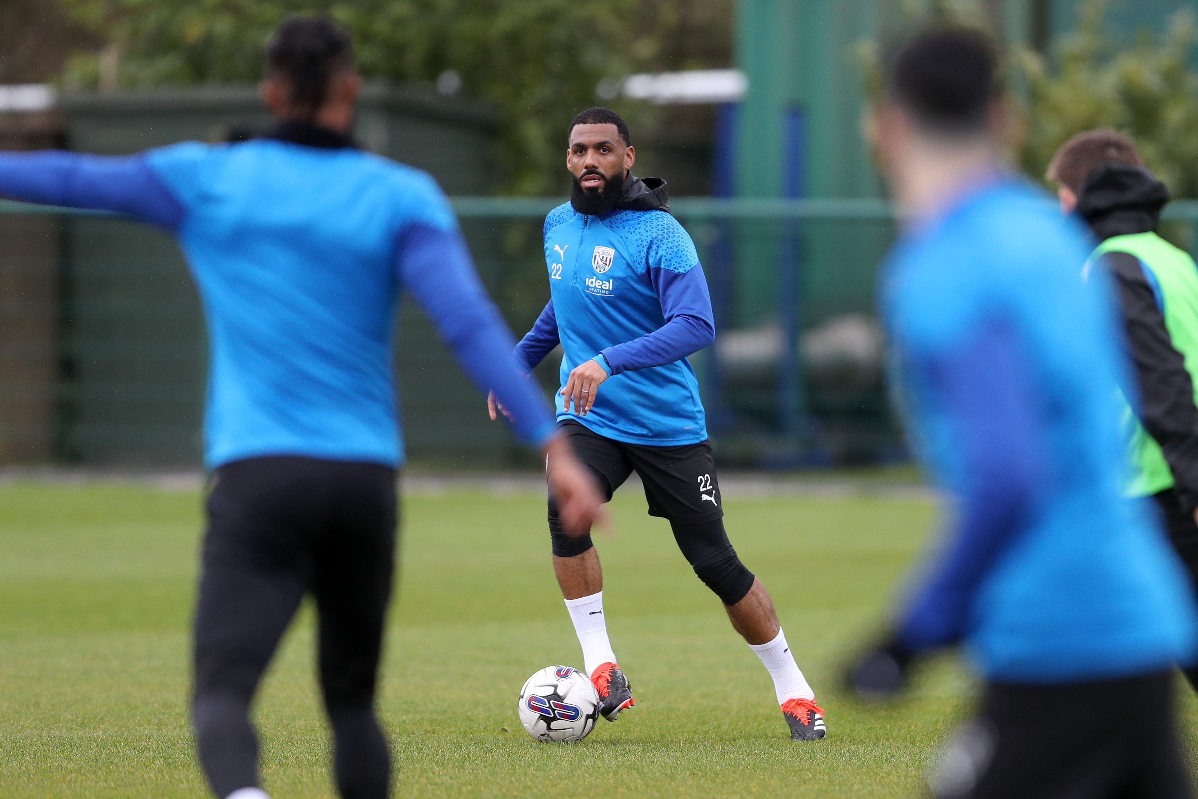 Yann M'Vila on the ball during a training session