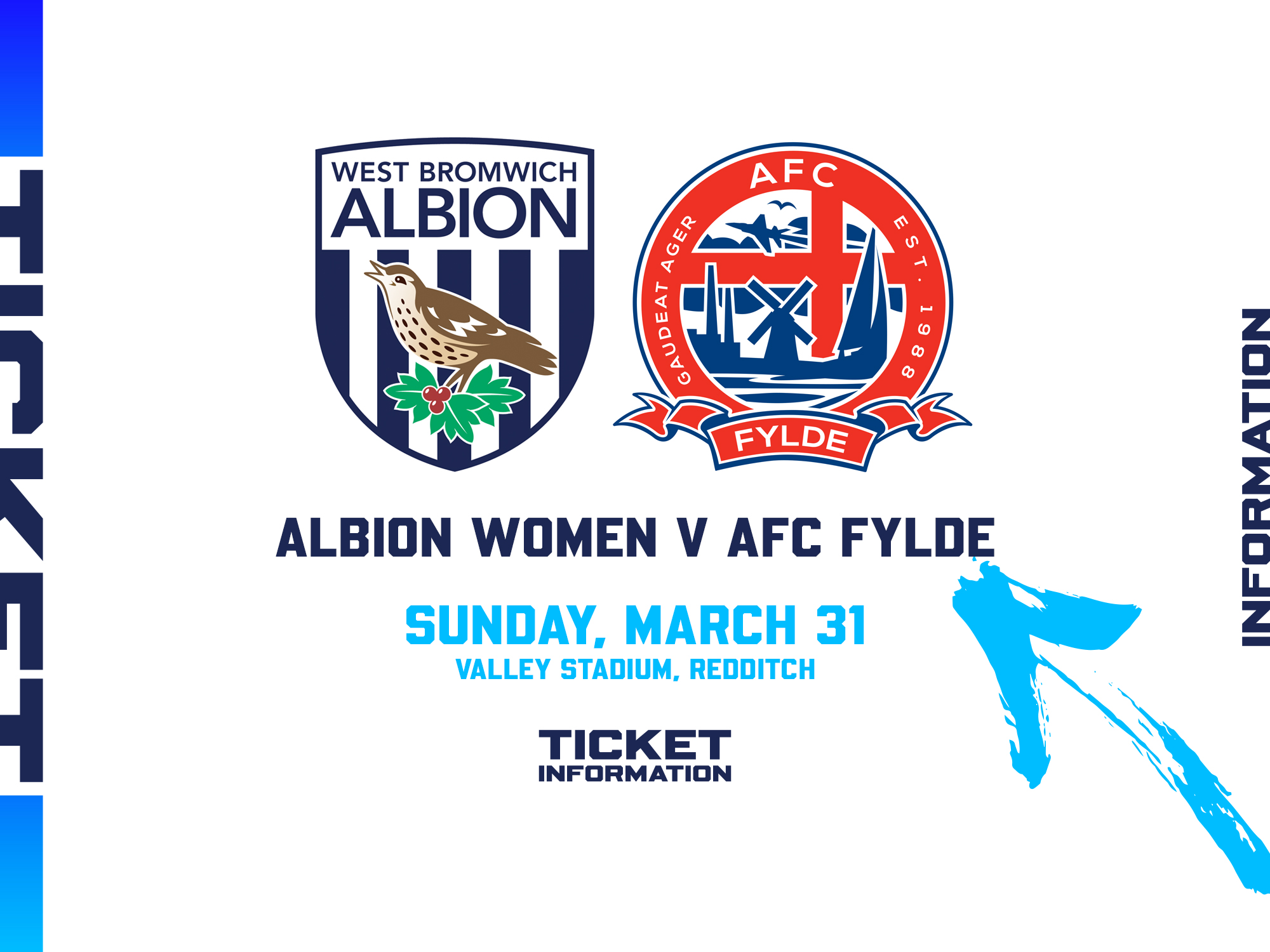 A ticket graphic displaying information for Albion Women's game against AFC Fylde