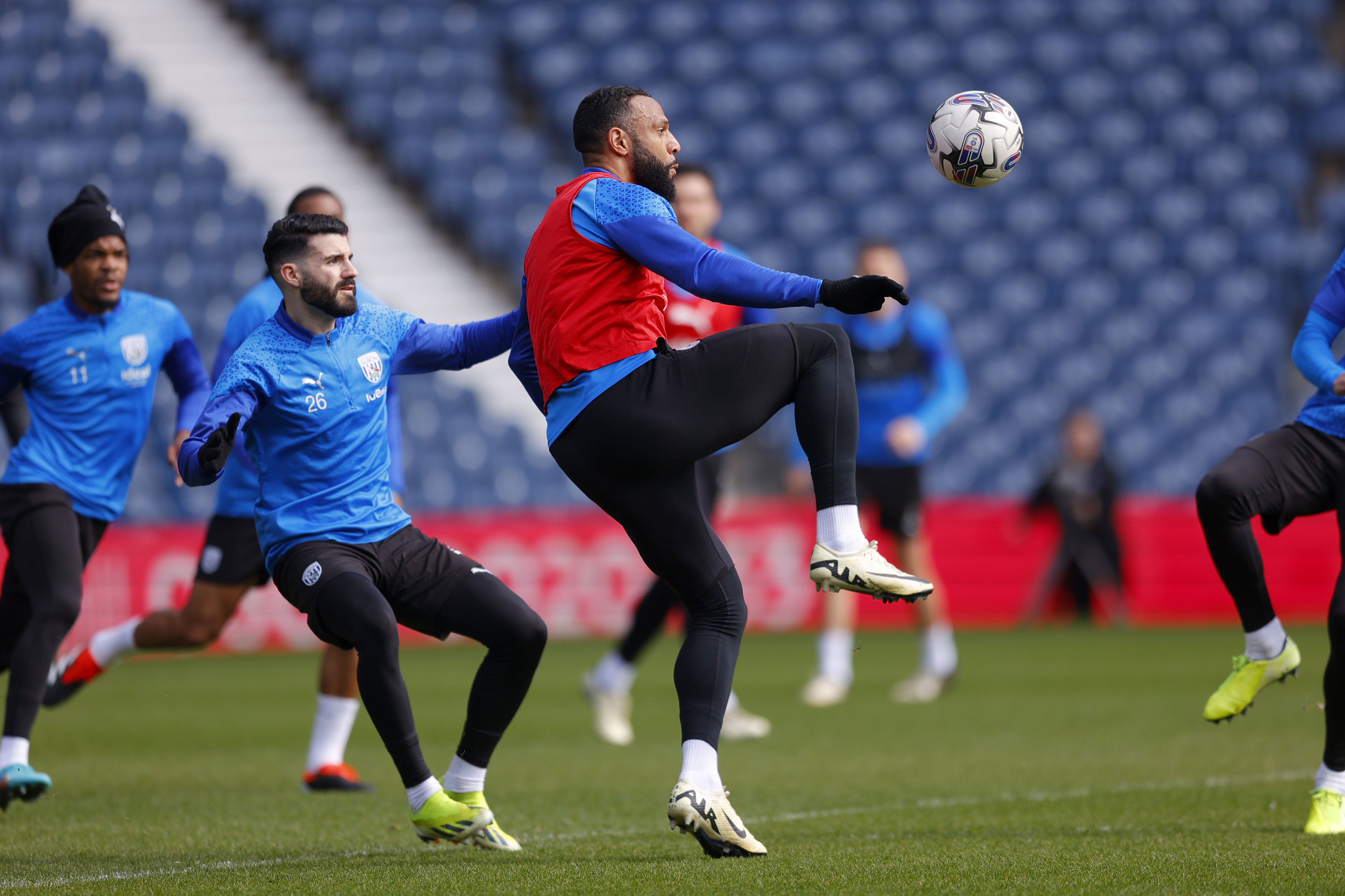 Matty Phillips attempts to control a ball during a training session at The Hawthorns 