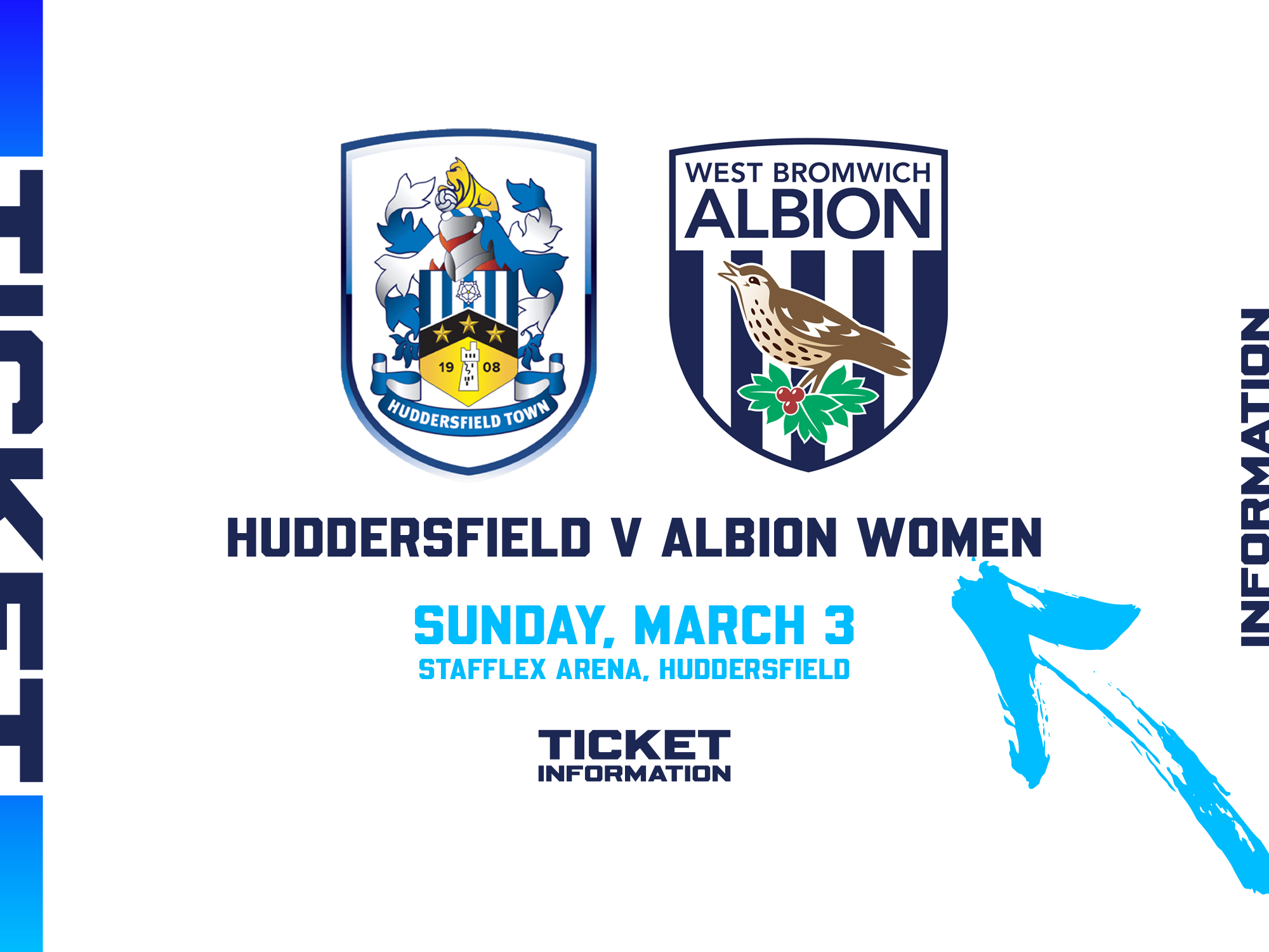 A graphic displaying information for Albion Women's game at Huddersfield