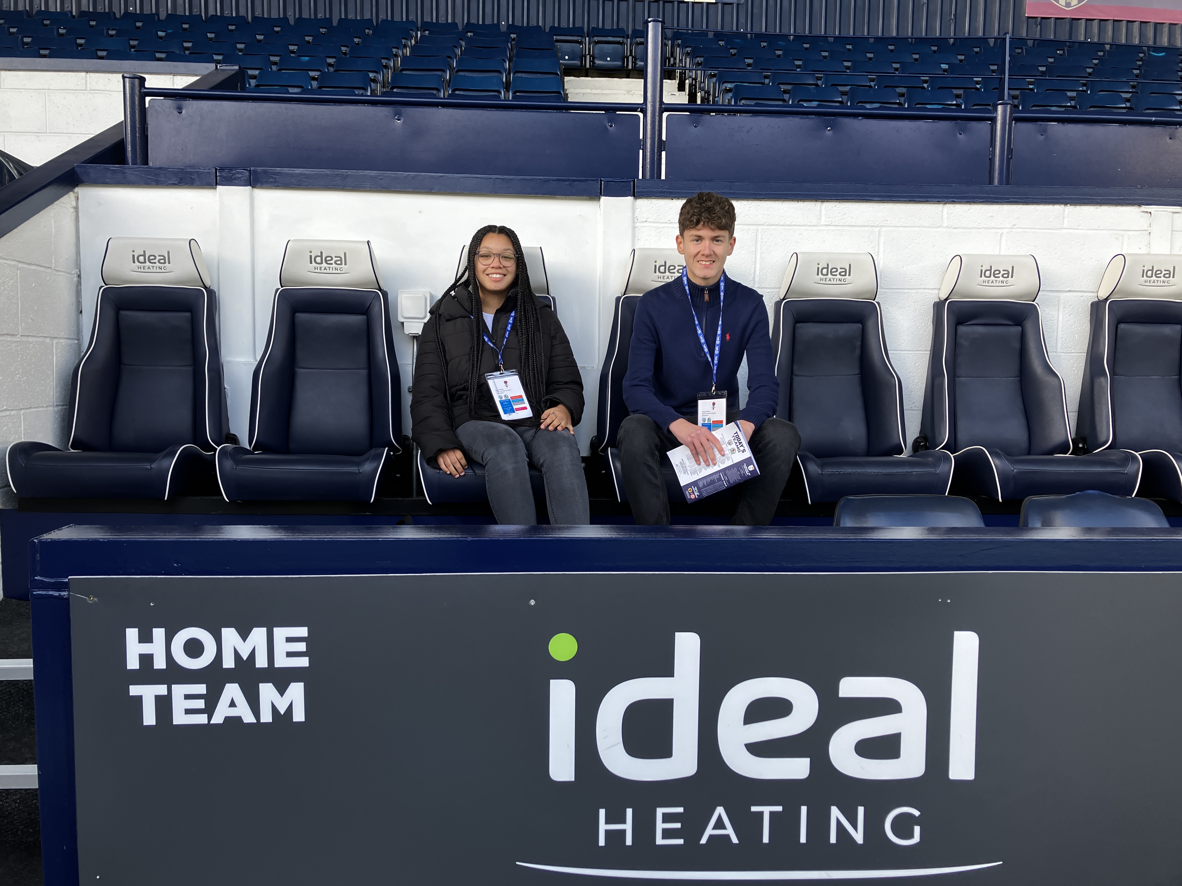 Sandwell Academy students George and Nevaeh sat in The Hawthorns home dugout