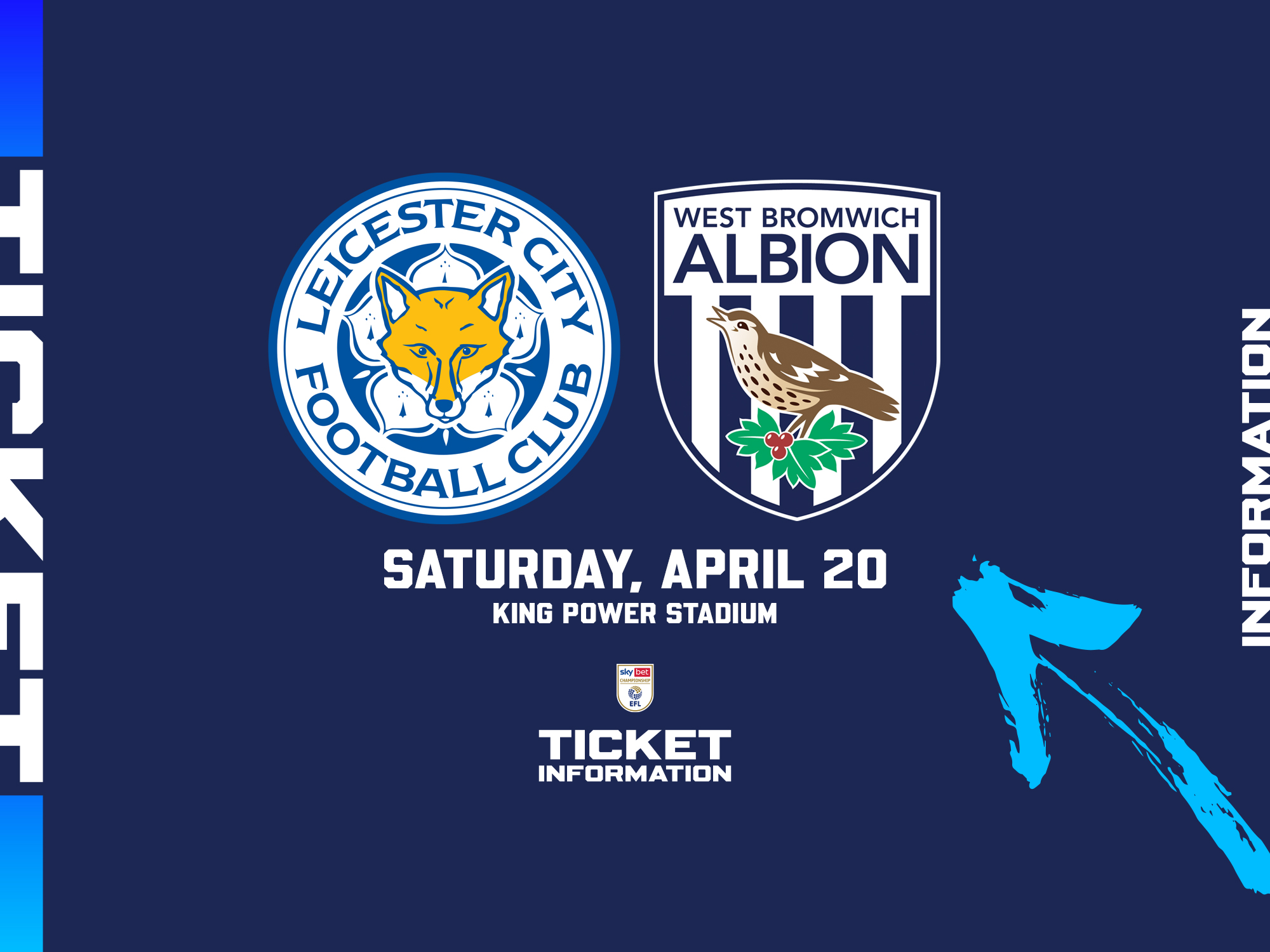 A ticket graphic displaying information for Albion's game against Leicester