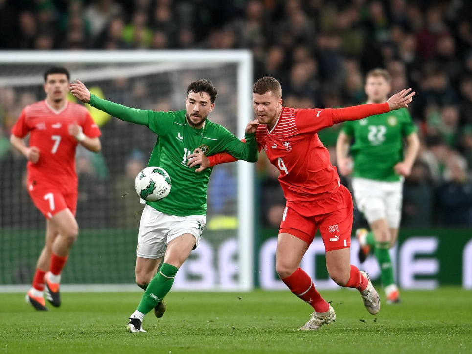Mikey Johnston in action for Ireland against Switzerland at the Aviva Stadium