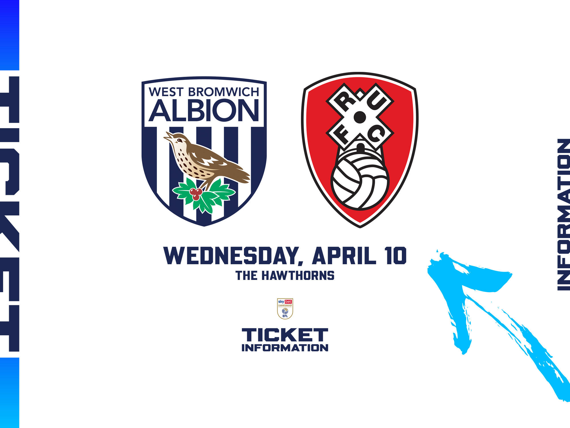 A ticket graphic displaying information for Albion's game against Rotherham