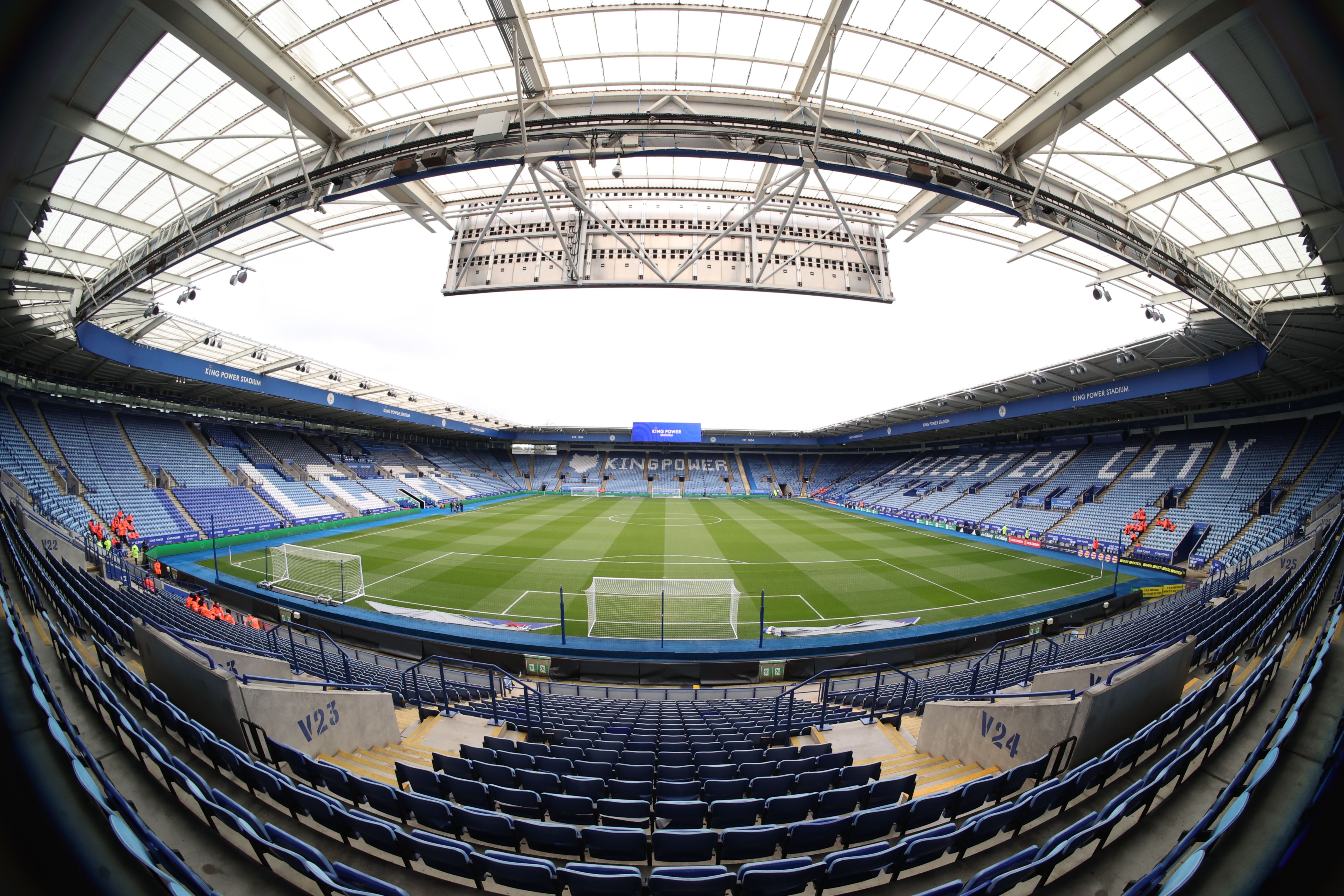 A general fish eye view of Leicester City's King Power Stadium from behind one of the goals