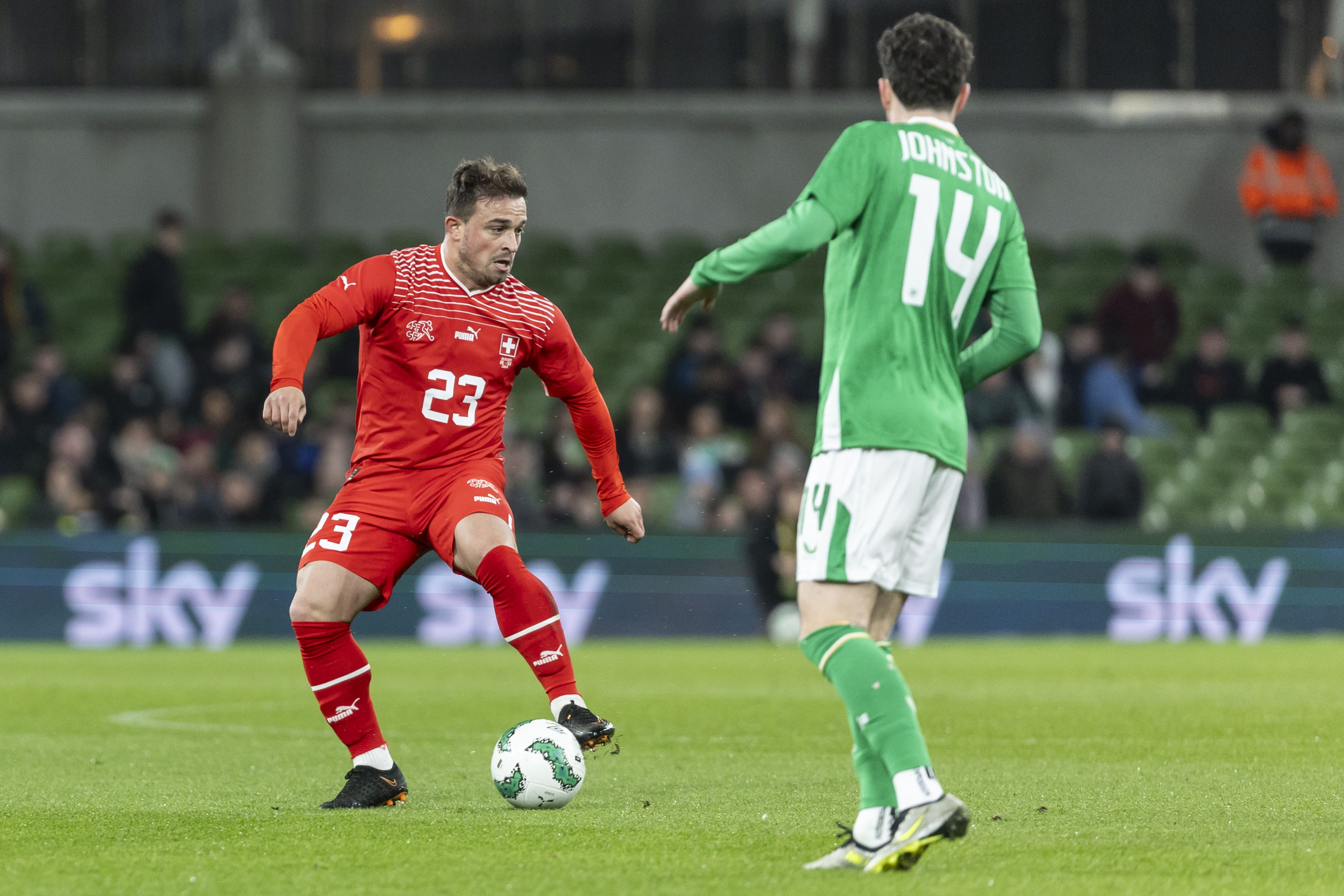 Mikey Johnston in action against Switzerland at the Aviva Stadium in Dublin