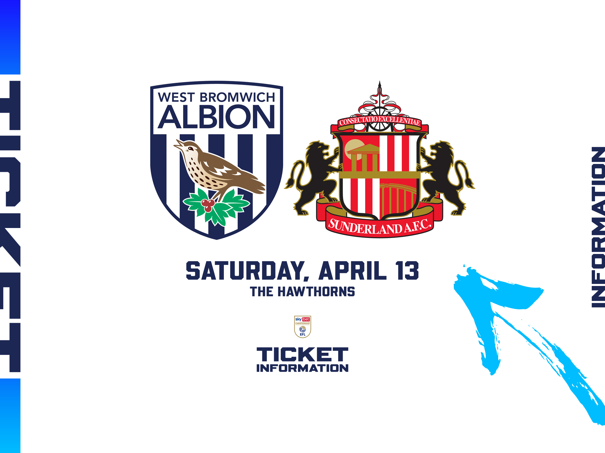 A ticket graphic displaying information for Albion's game against Sunderland