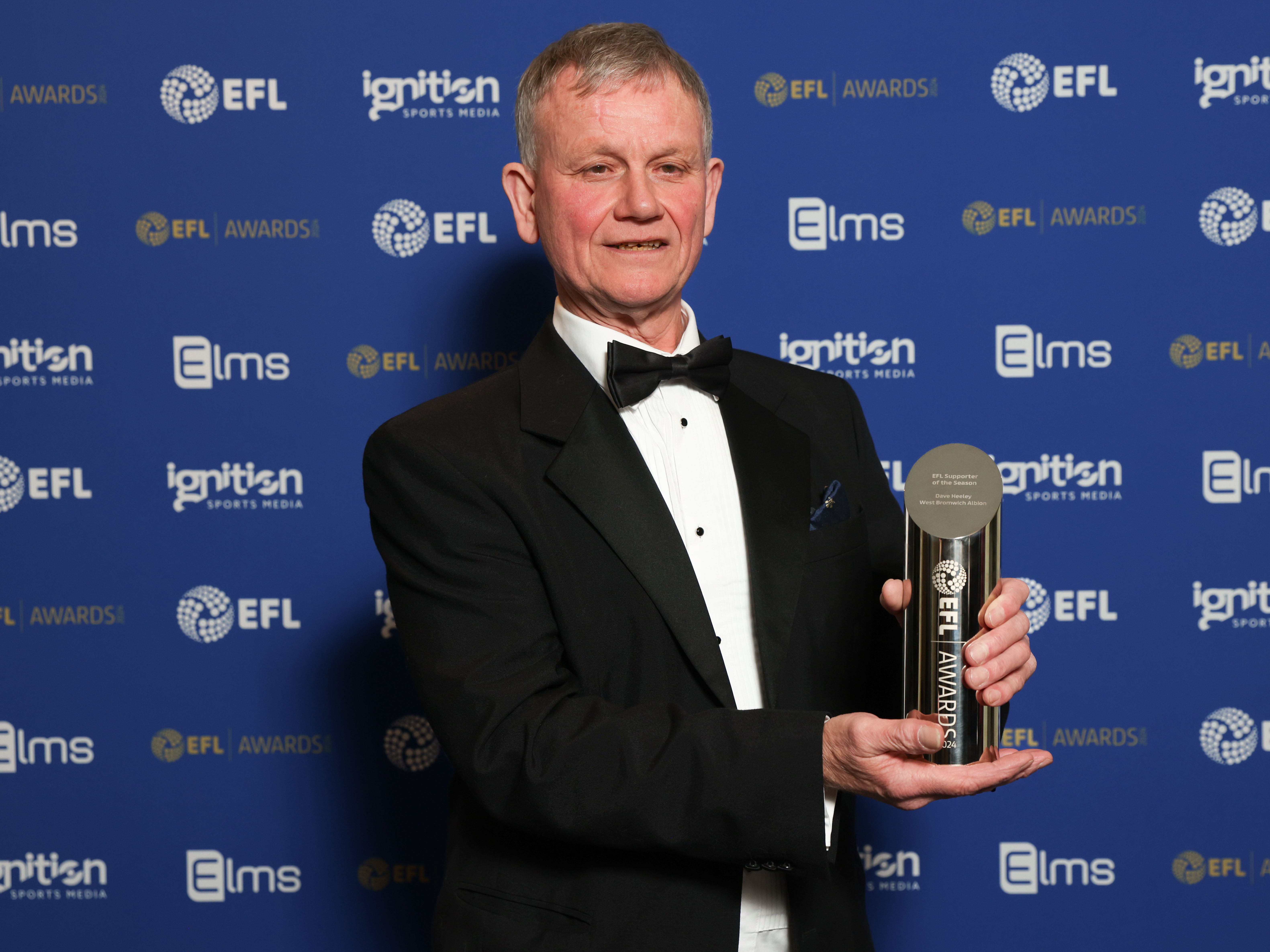 An image of "Blind Dave" Heeley with his EFL Supporter of the Season Award