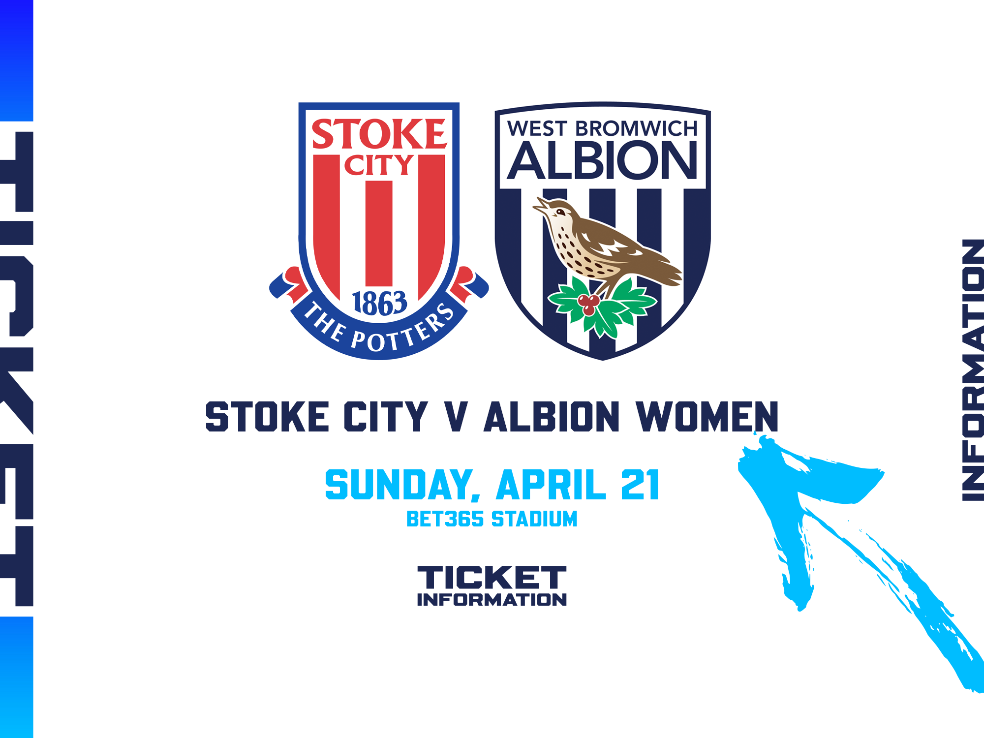 A ticket graphic displaying information for Albion Women's game against Stoke