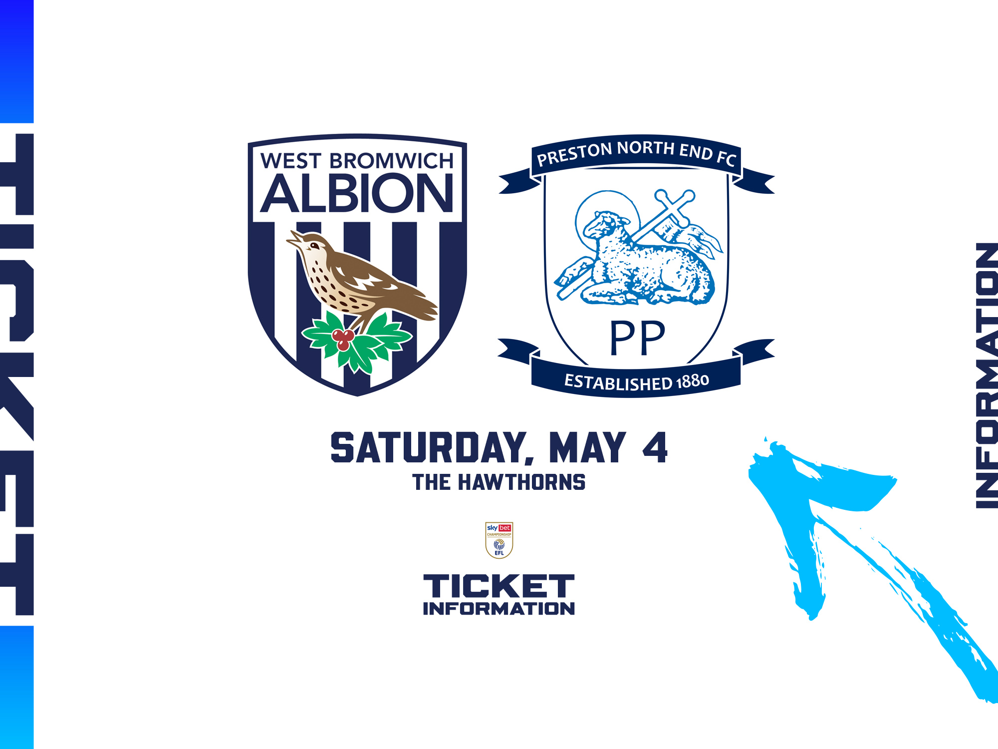 A ticket graphic displaying information for Albion's game against Preston