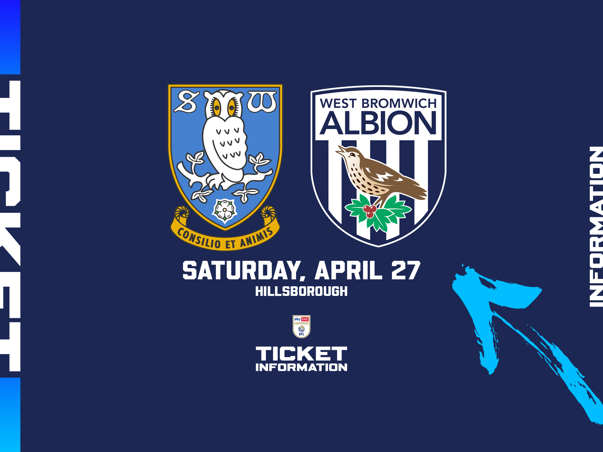 A ticket graphic displaying information for Albion's game at Sheffield Wednesday