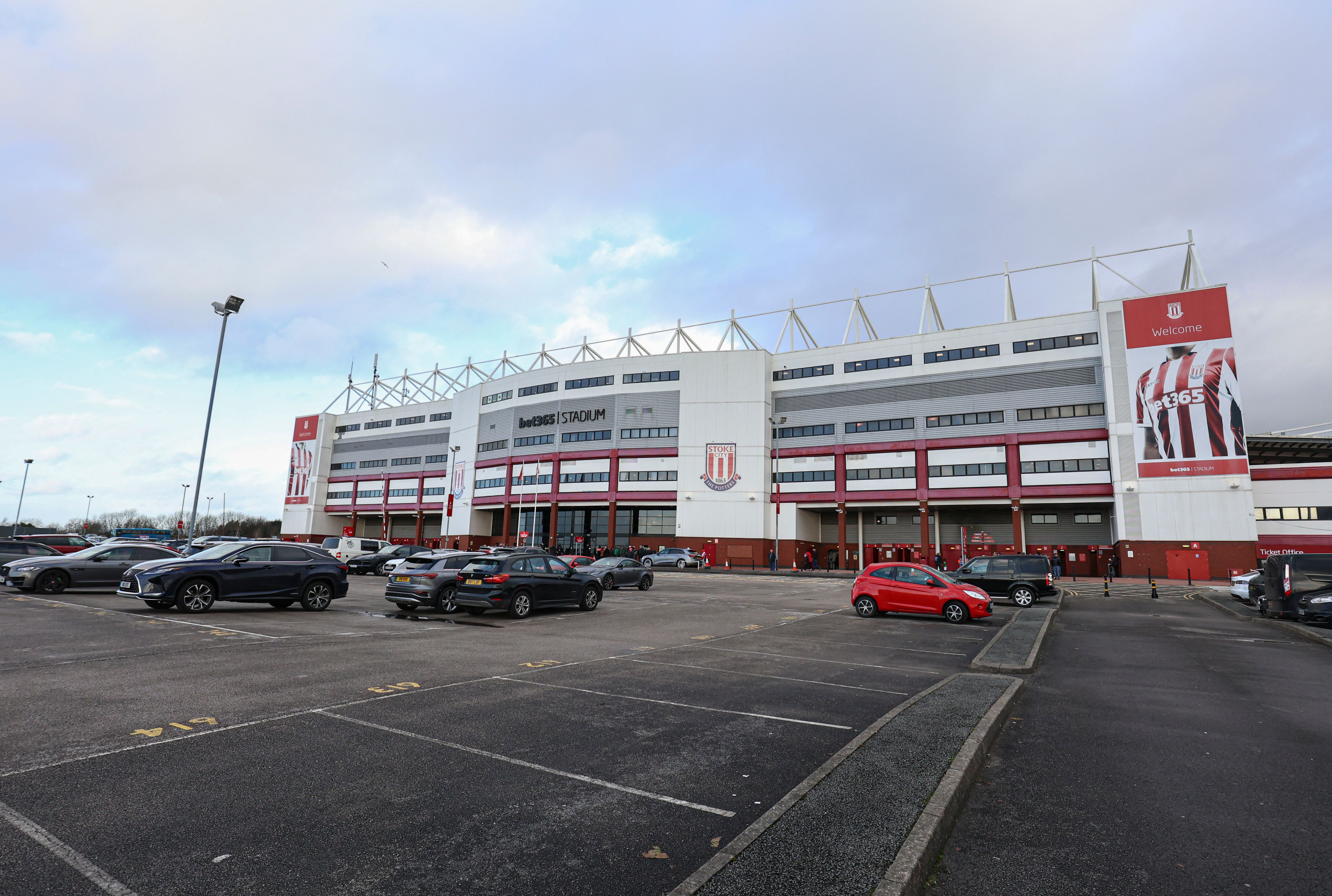 A general view of the car park and main stand at the bet365 Stadium