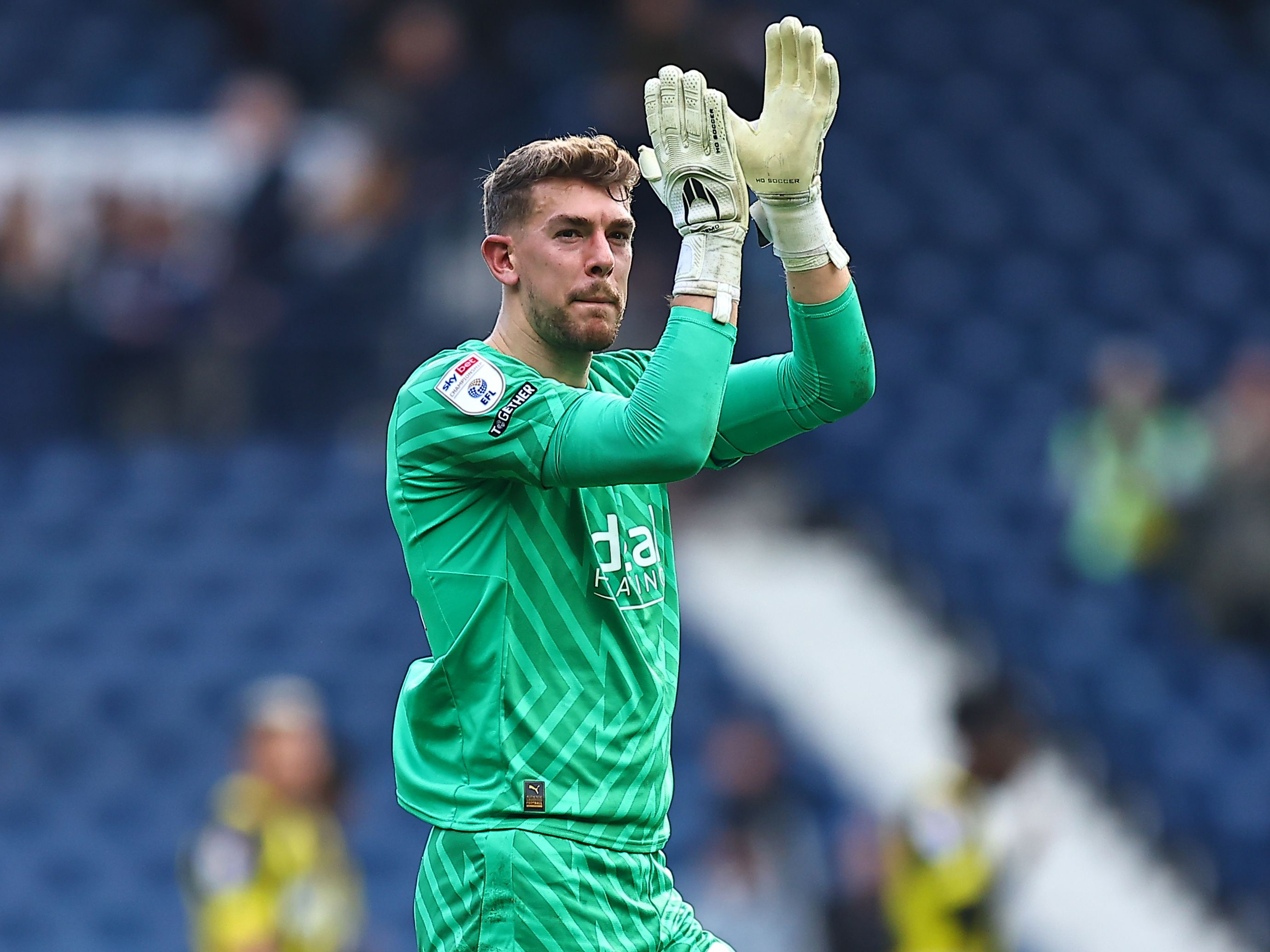 Alex Palmer applauding supporters after the Watford game