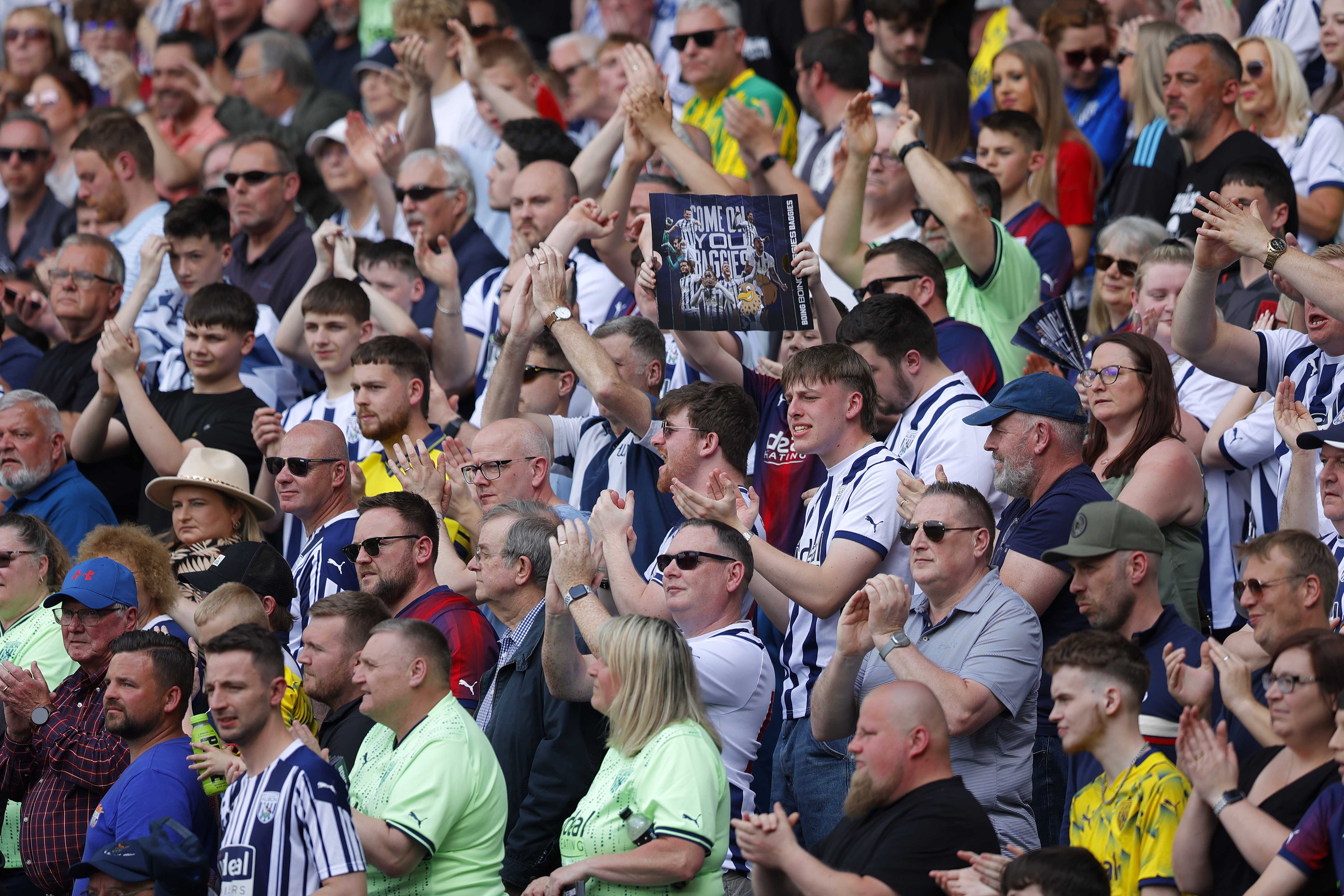 A general view of Albion fans cheering on their side at The Hawthorns against Southampton