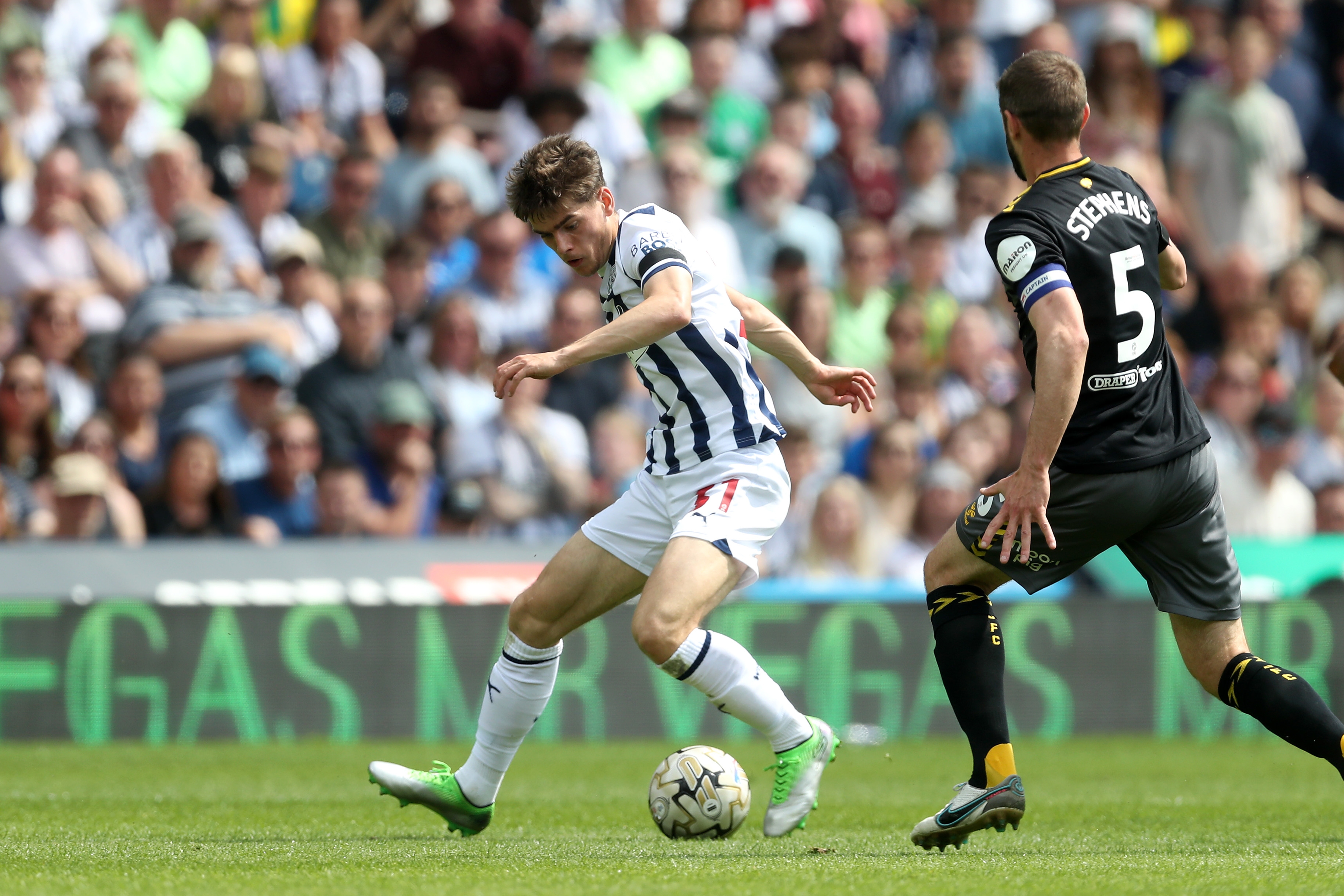 Tom Fellows on the ball against Southampton at The Hawthorns